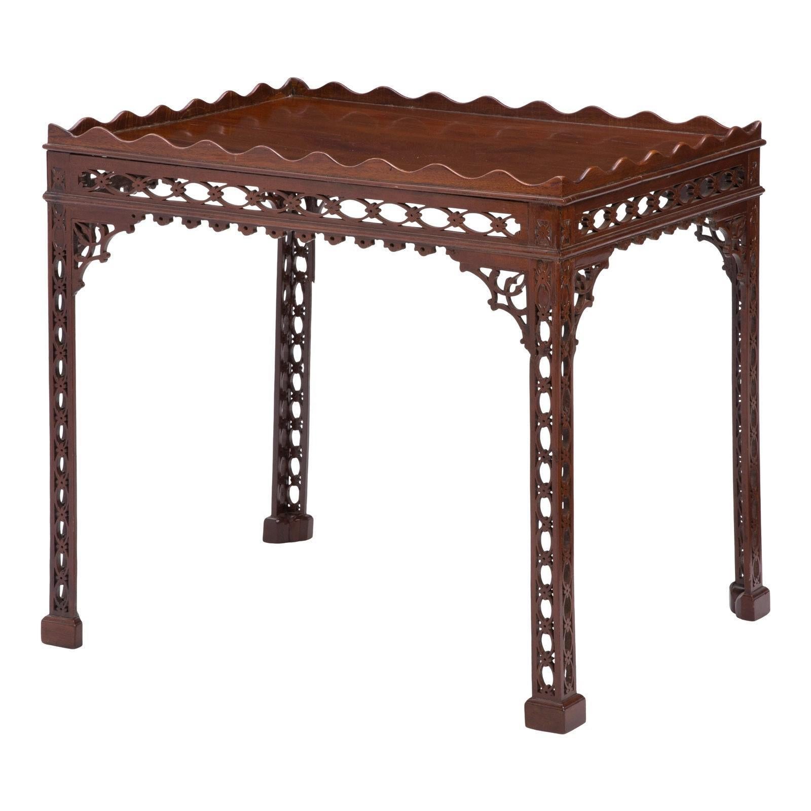 English 18th Century Chinese Chippendale Mahogany Fret Carved Silver Table, Therien