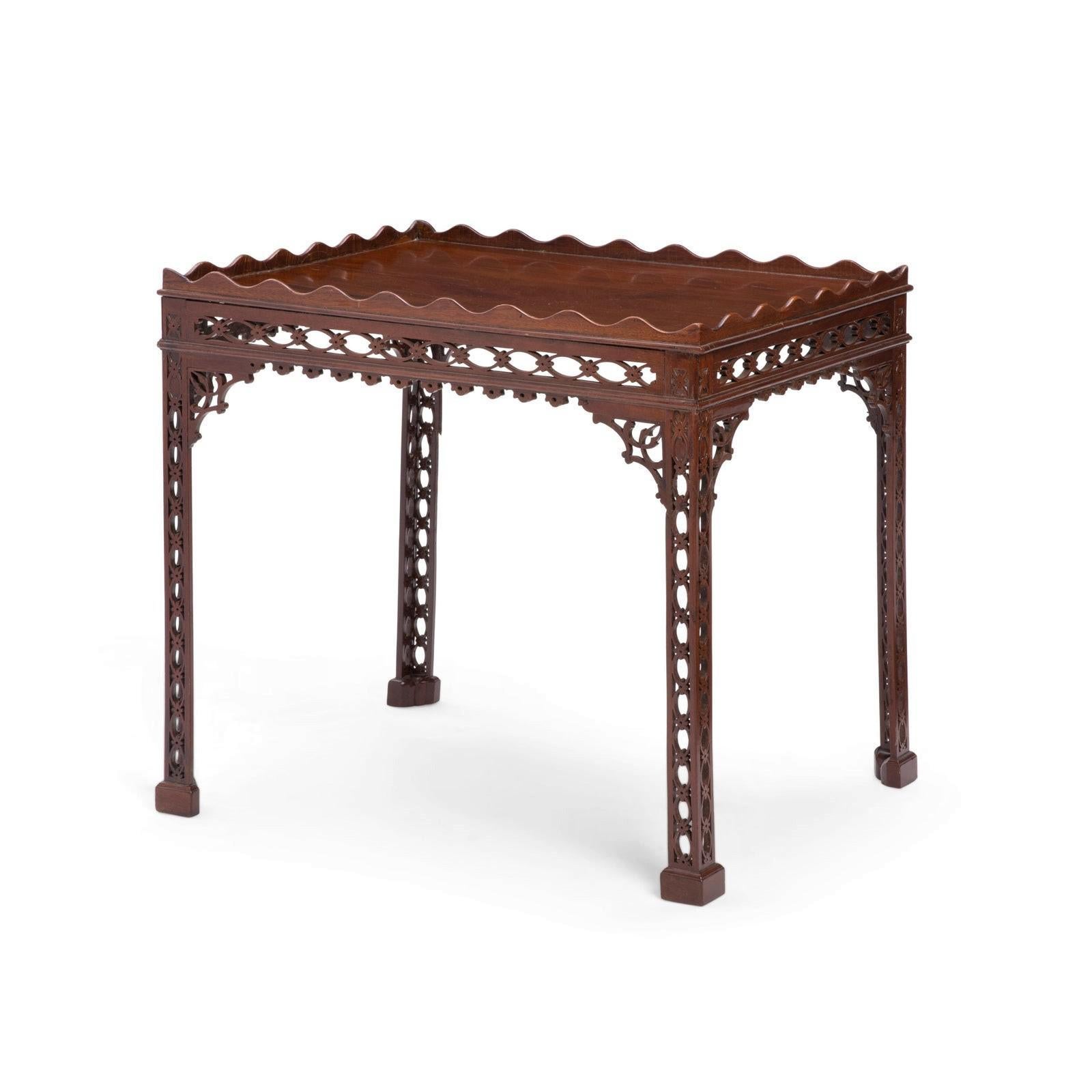 18th Century Chinese Chippendale Mahogany Fret Carved Silver Table, Therien In Good Condition In LOS ANGELES, CA