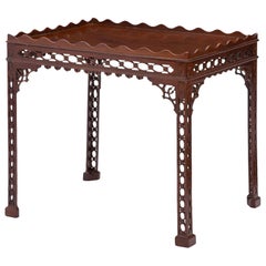 18th Century Chinese Chippendale Mahogany Fret Carved Silver Table, Therien