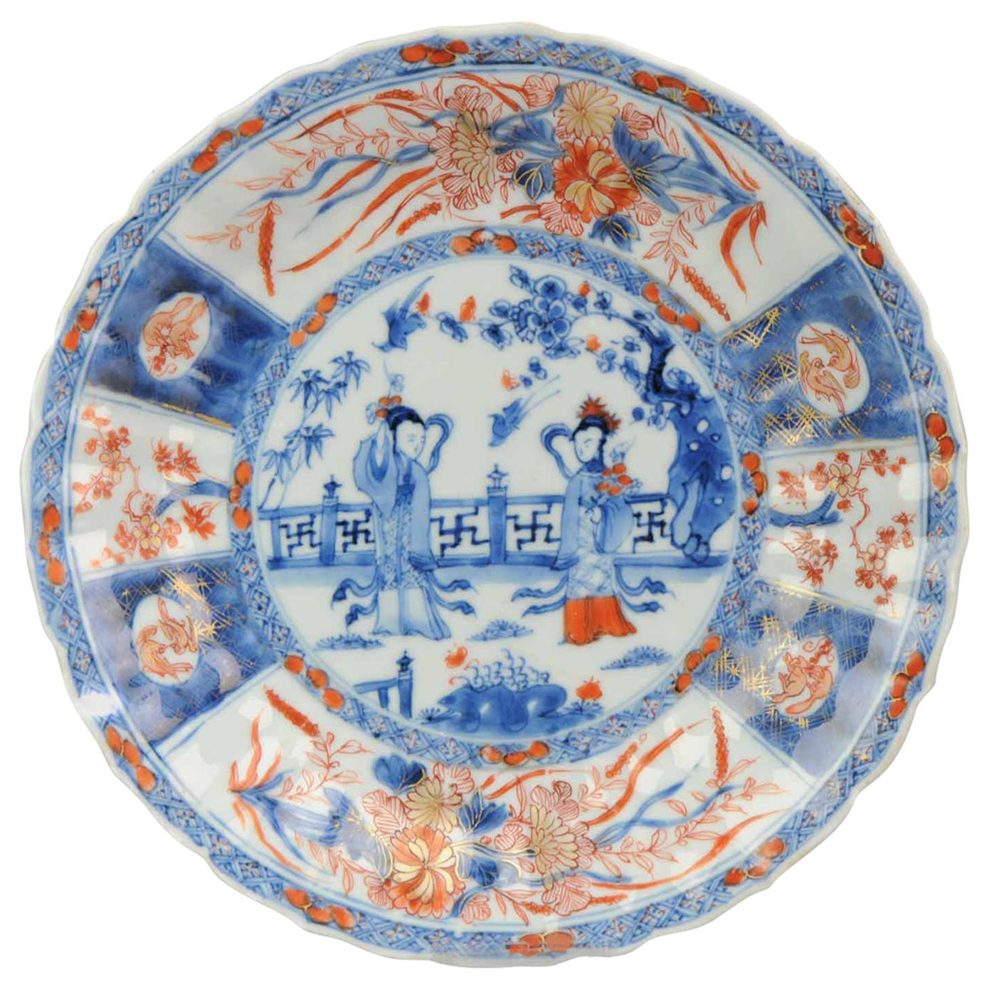 Antique 18th Century Chinese Porcelain Imari Dish Figures Birds High Quality
