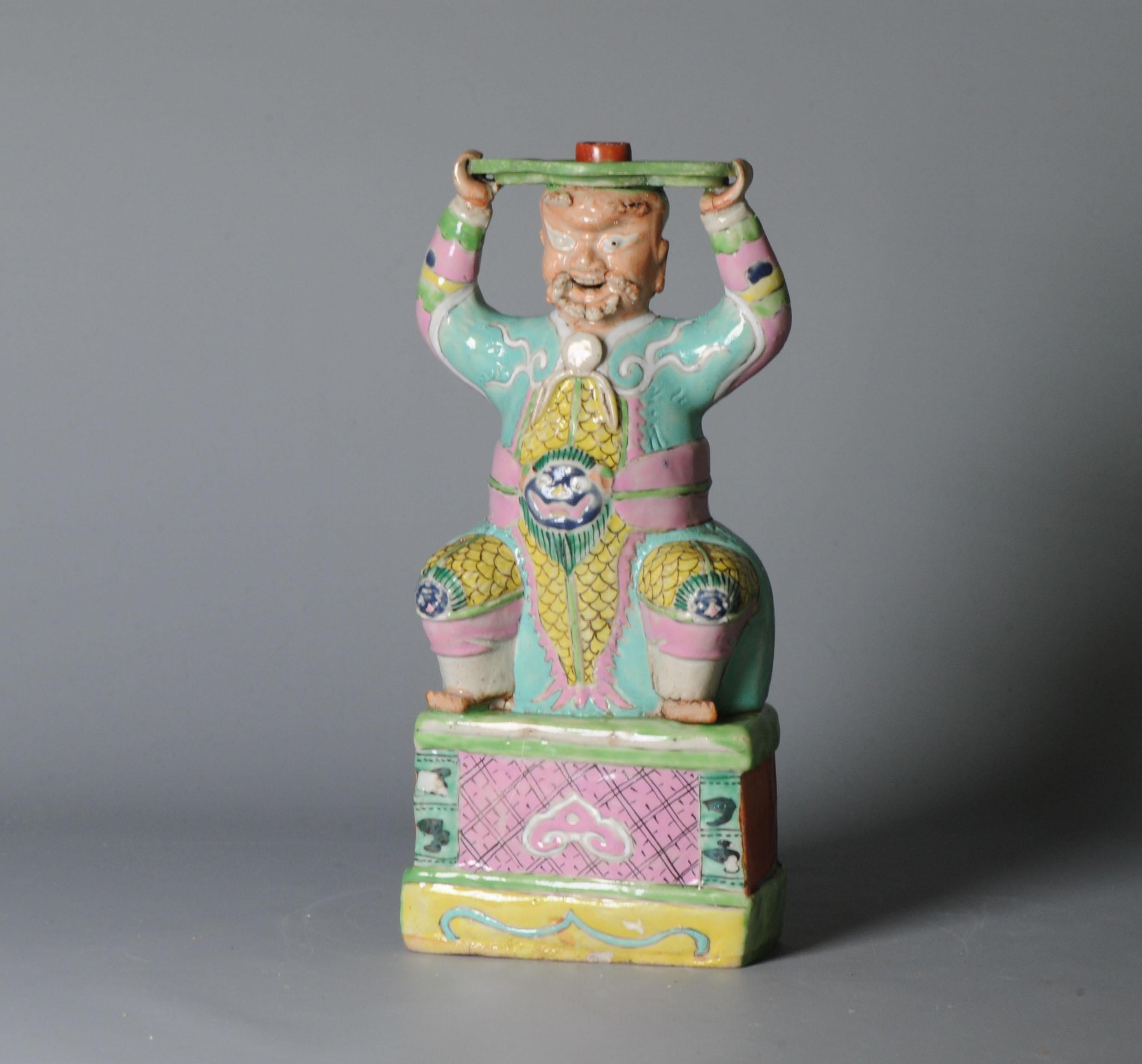 18th Century and Earlier Antique 18th C Chinese Statue Porcelain Figure Chinese Candle Holder For Sale