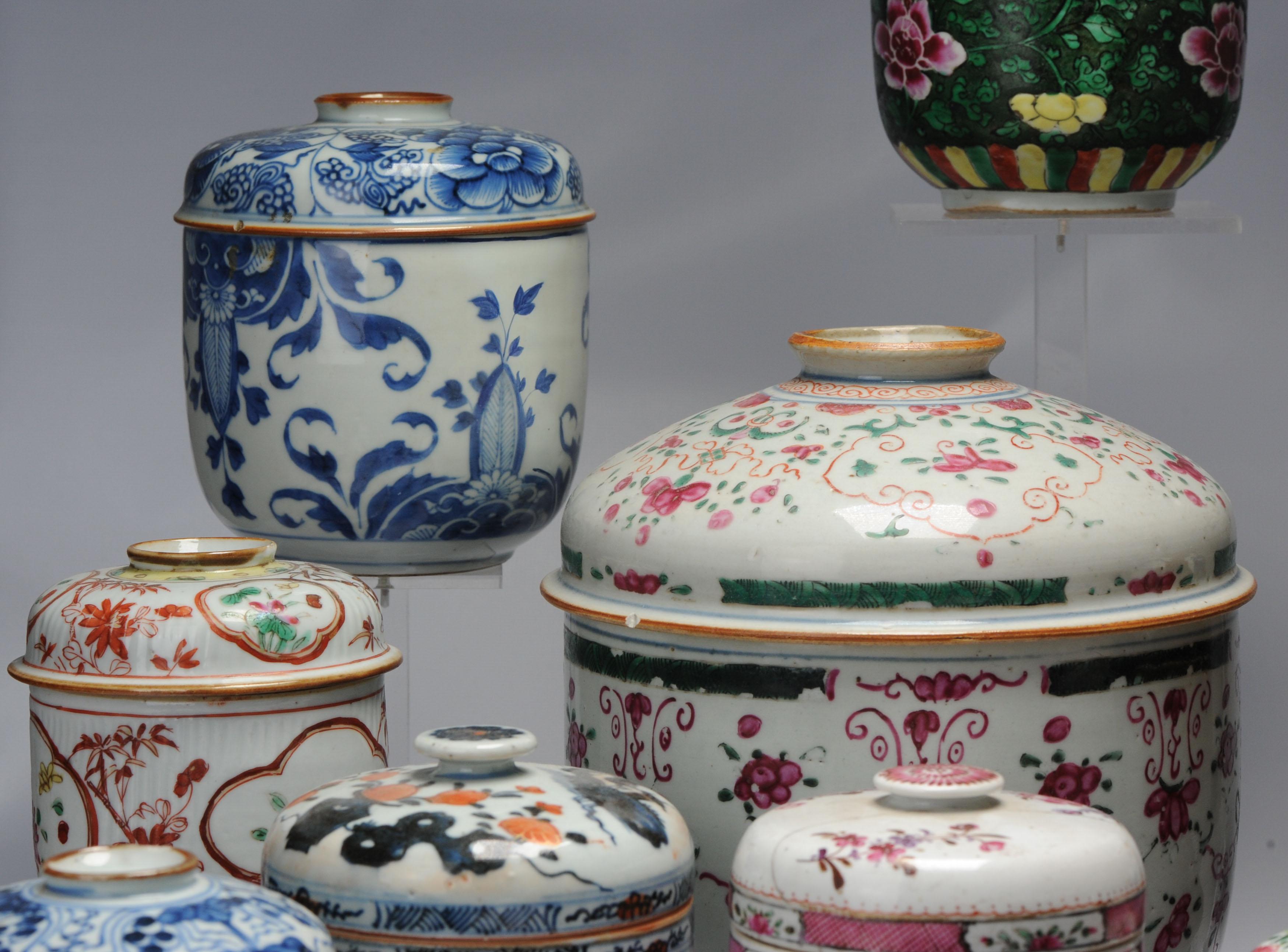 Qing Antique 18th C Collection of Chinese Porcelain Tea Jars China Kangxi Yongzheng For Sale