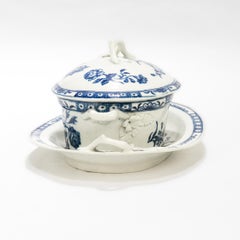 Antique 18th C. Dr. Wall Worcester Porcelain Covered Butter Dish & Underplate