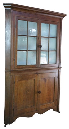 Antique 18th C. Early American Pennsylvania Pine Corner Cupboard China Cabinet