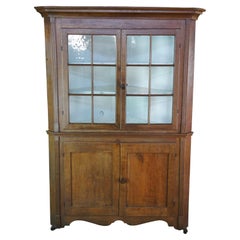 Antique 18th C. Early American Pennsylvania Pine Corner Cupboard China Cabinet
