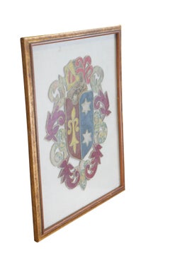 Antiguo Tapiz Heráldico Italiano Bordado con Escudo de Armas del S. XVIII 20".