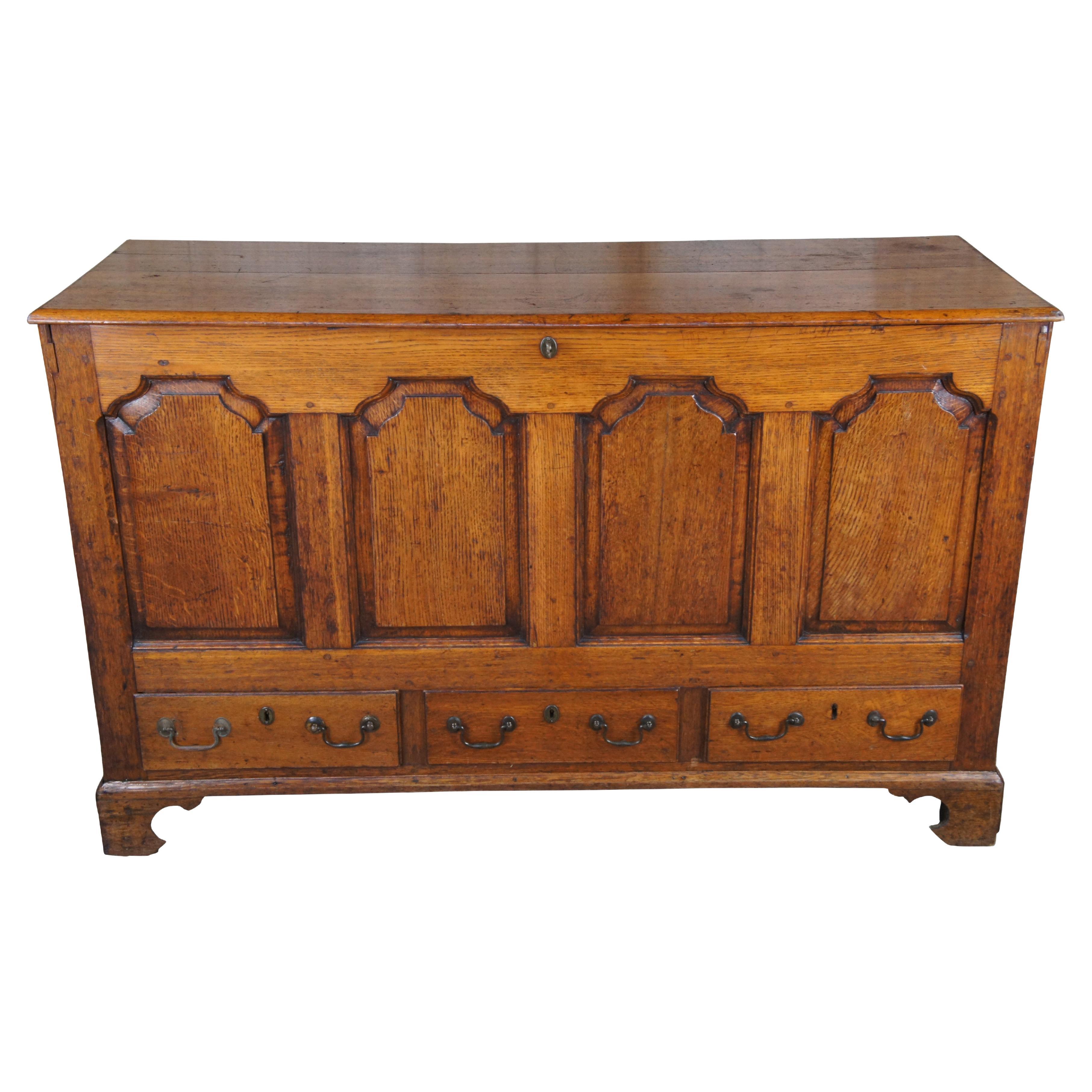 Antique 18th C. English Georgian Quartersawn Oak Mule Dowry Chest Trunk Coffer