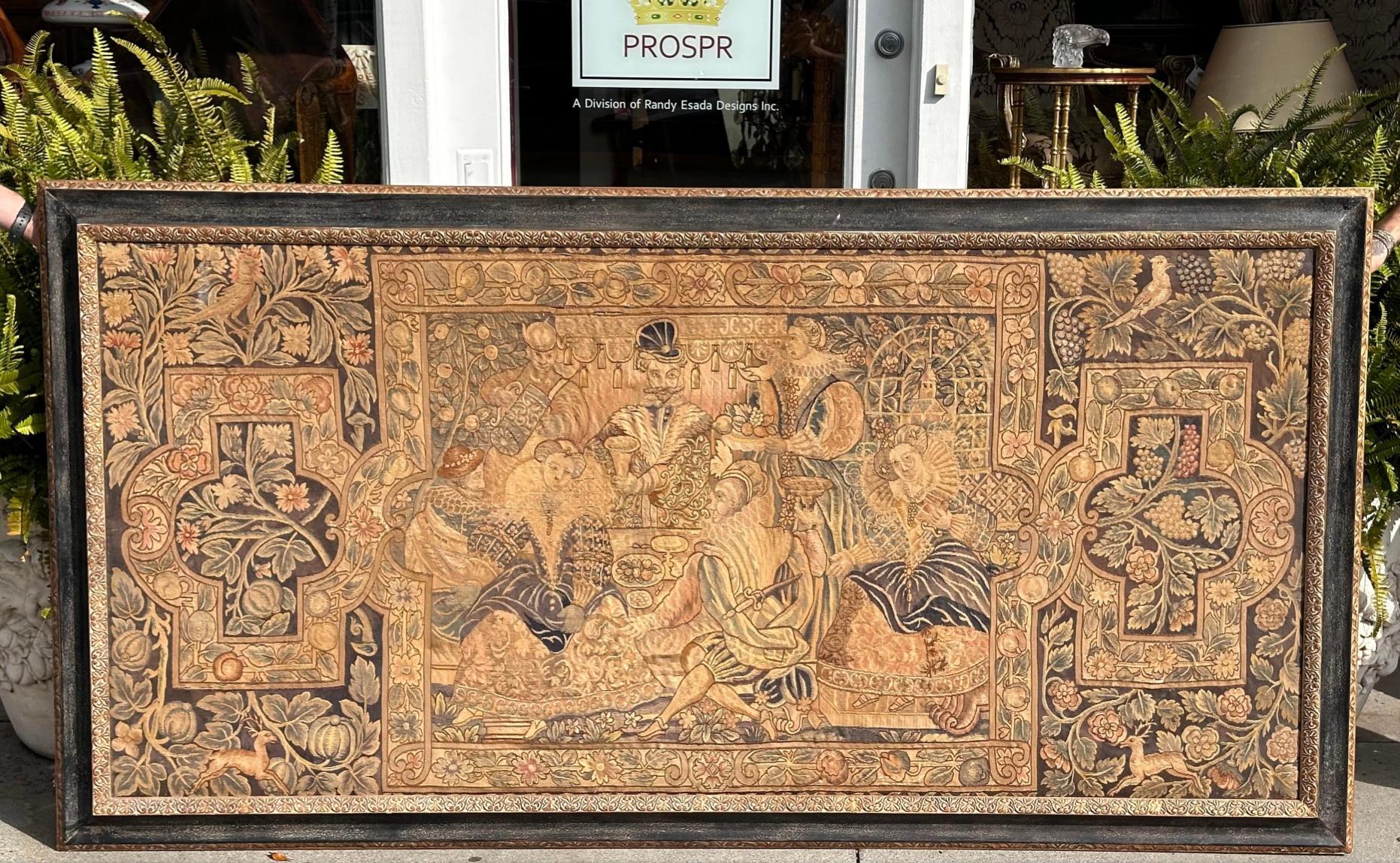 Coton A.I.C Flemish Renaissance Scenic Tapestry Antique 18th C