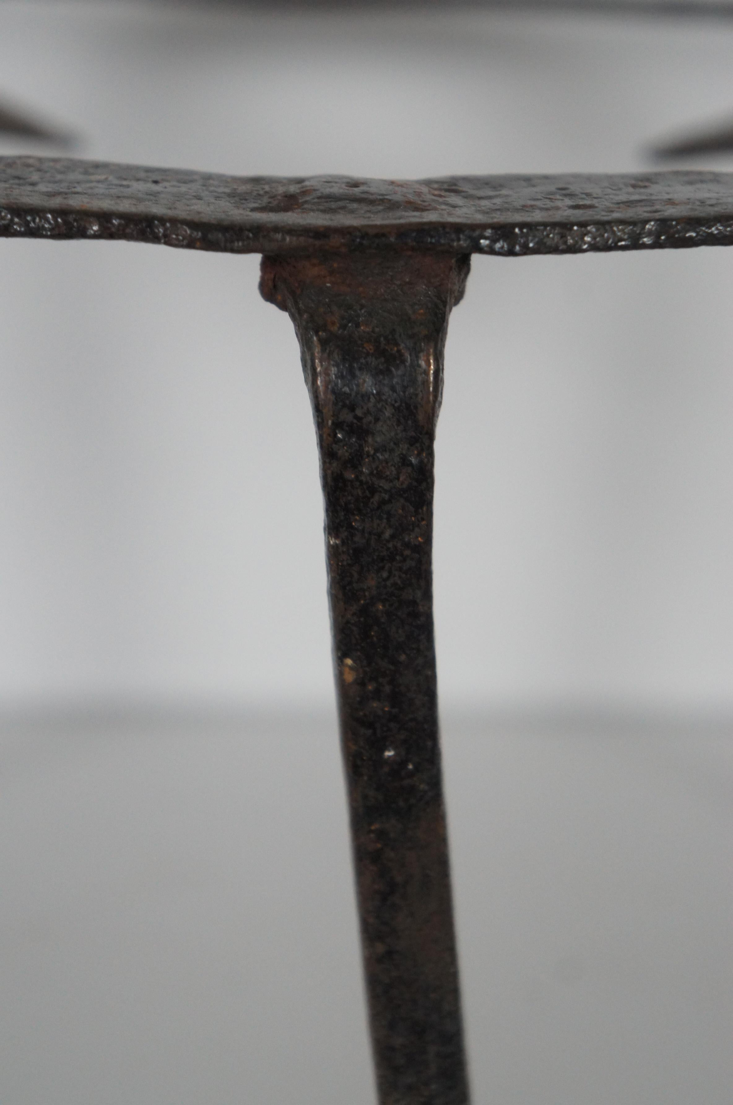 Rustic Antique 18th C Forged Iron Round Fireplace Trivet Glass Top Plant Stand Table 14