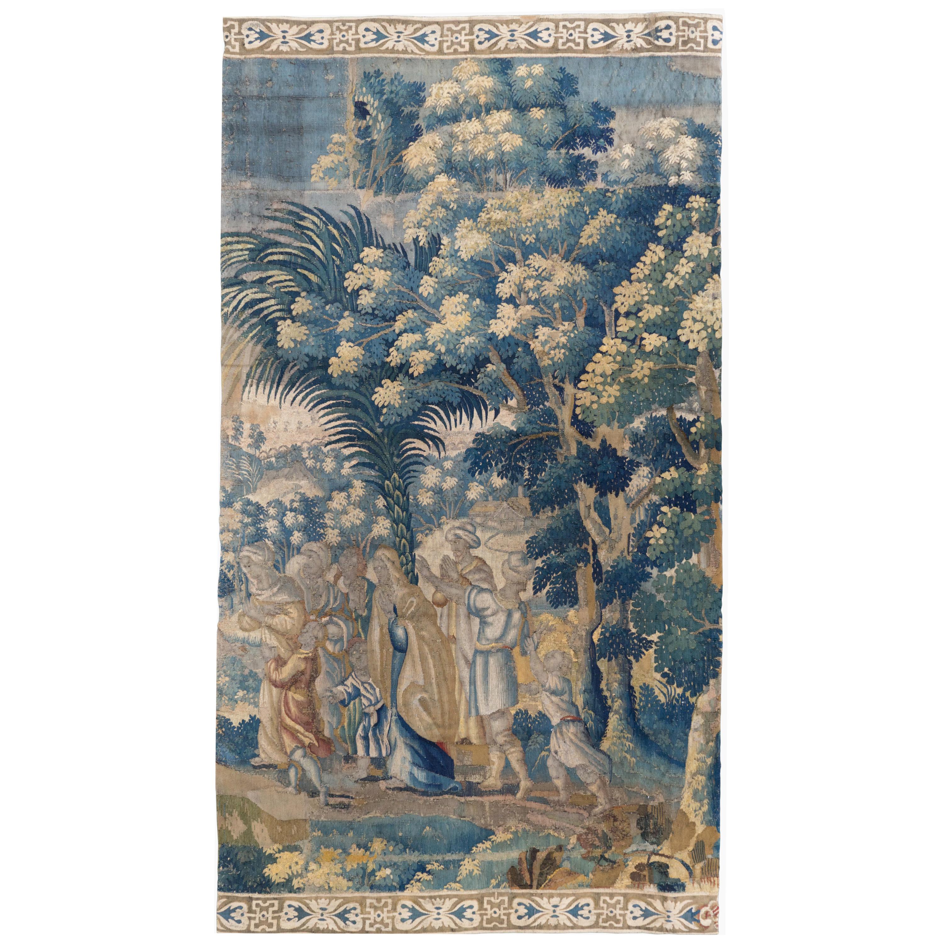 Antique 18th Century French Aubusson Landscape Tapestry with Palm Trees For Sale