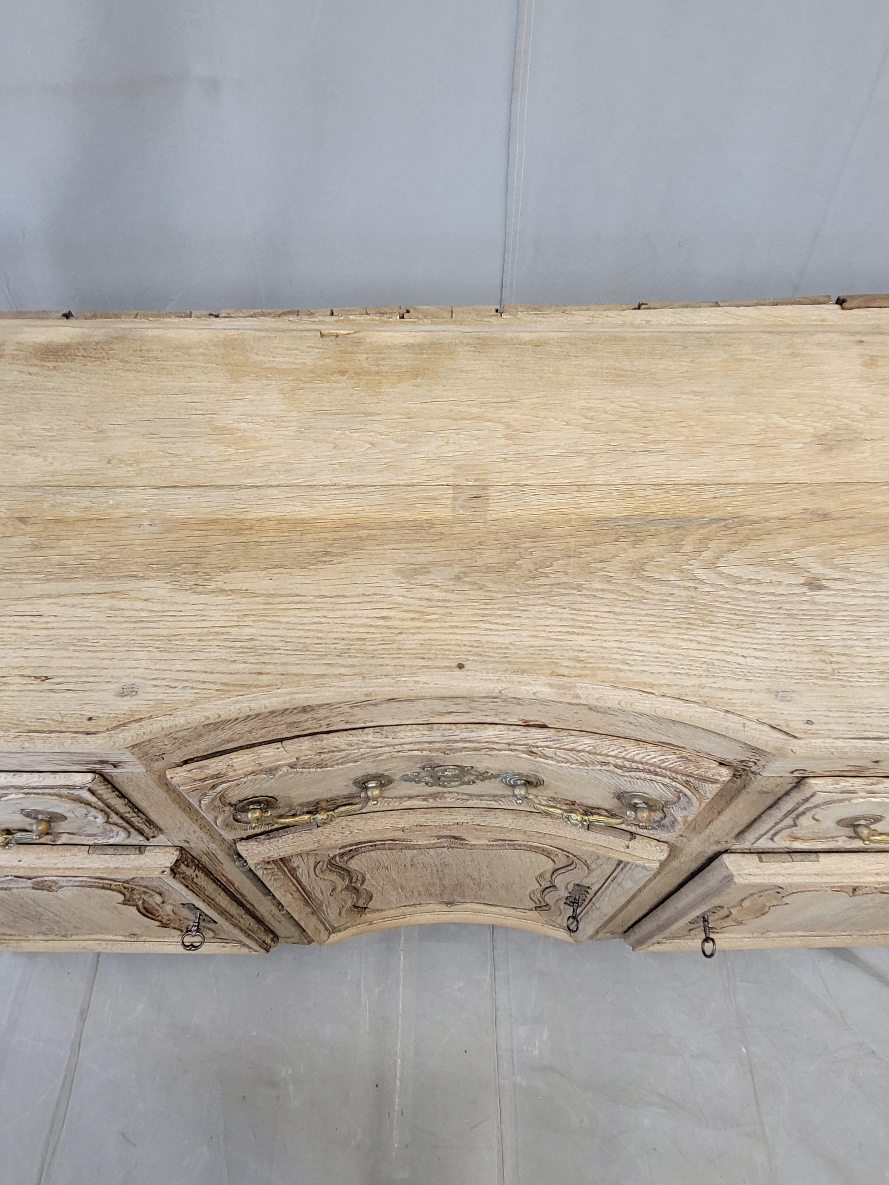 Antique 18th C. French Bleached Oak Serpentine Front Sideboard For Sale 3