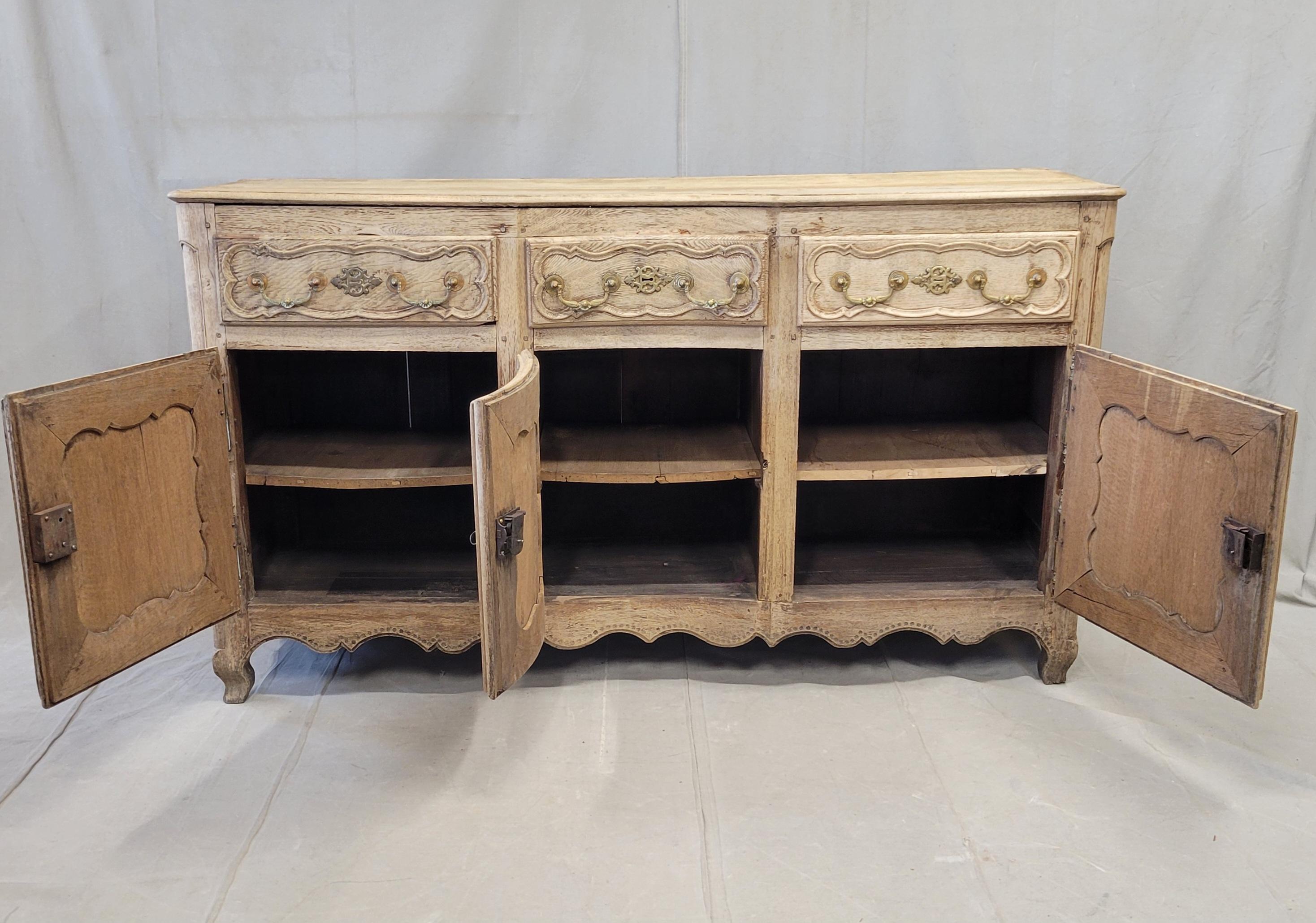 French Provincial Antique 18th C. French Bleached Oak Serpentine Front Sideboard For Sale