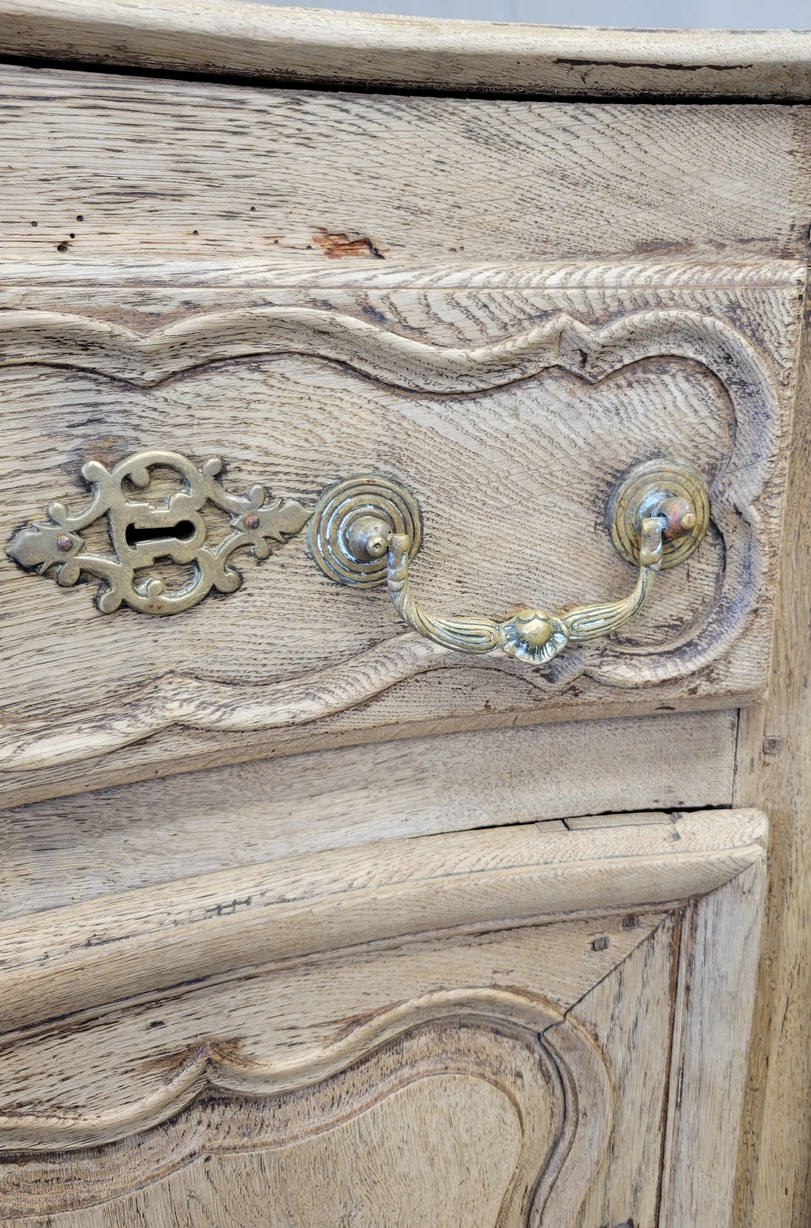Antique 18th C. French Bleached Oak Serpentine Front Sideboard In Good Condition For Sale In Centennial, CO