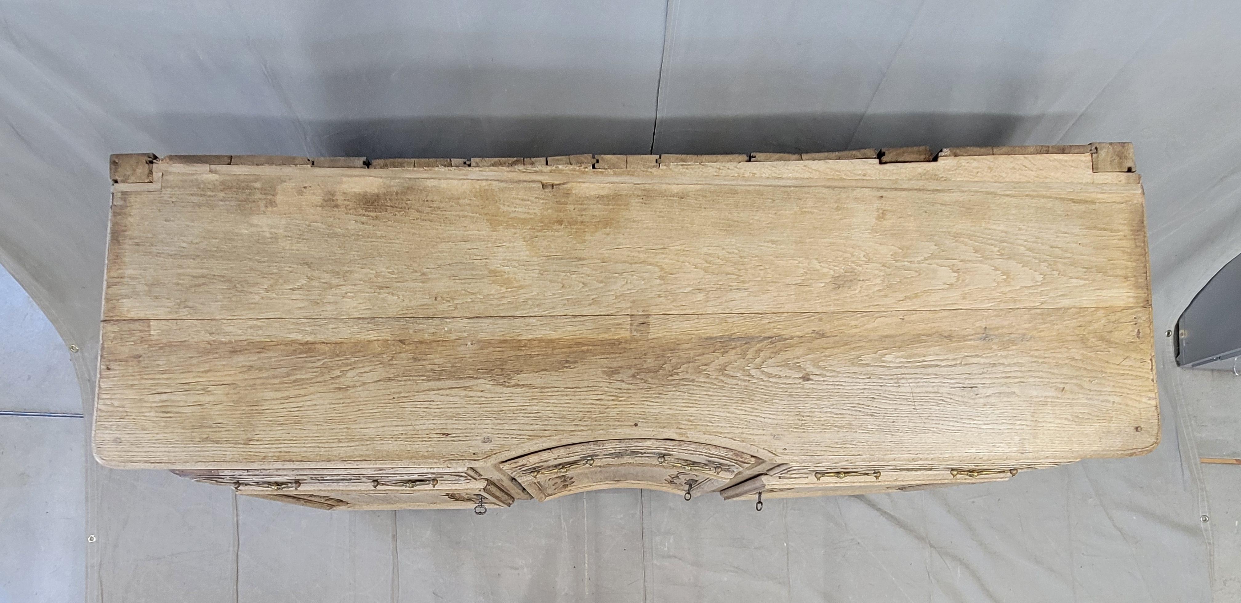 Antique 18th C. French Bleached Oak Serpentine Front Sideboard For Sale 1