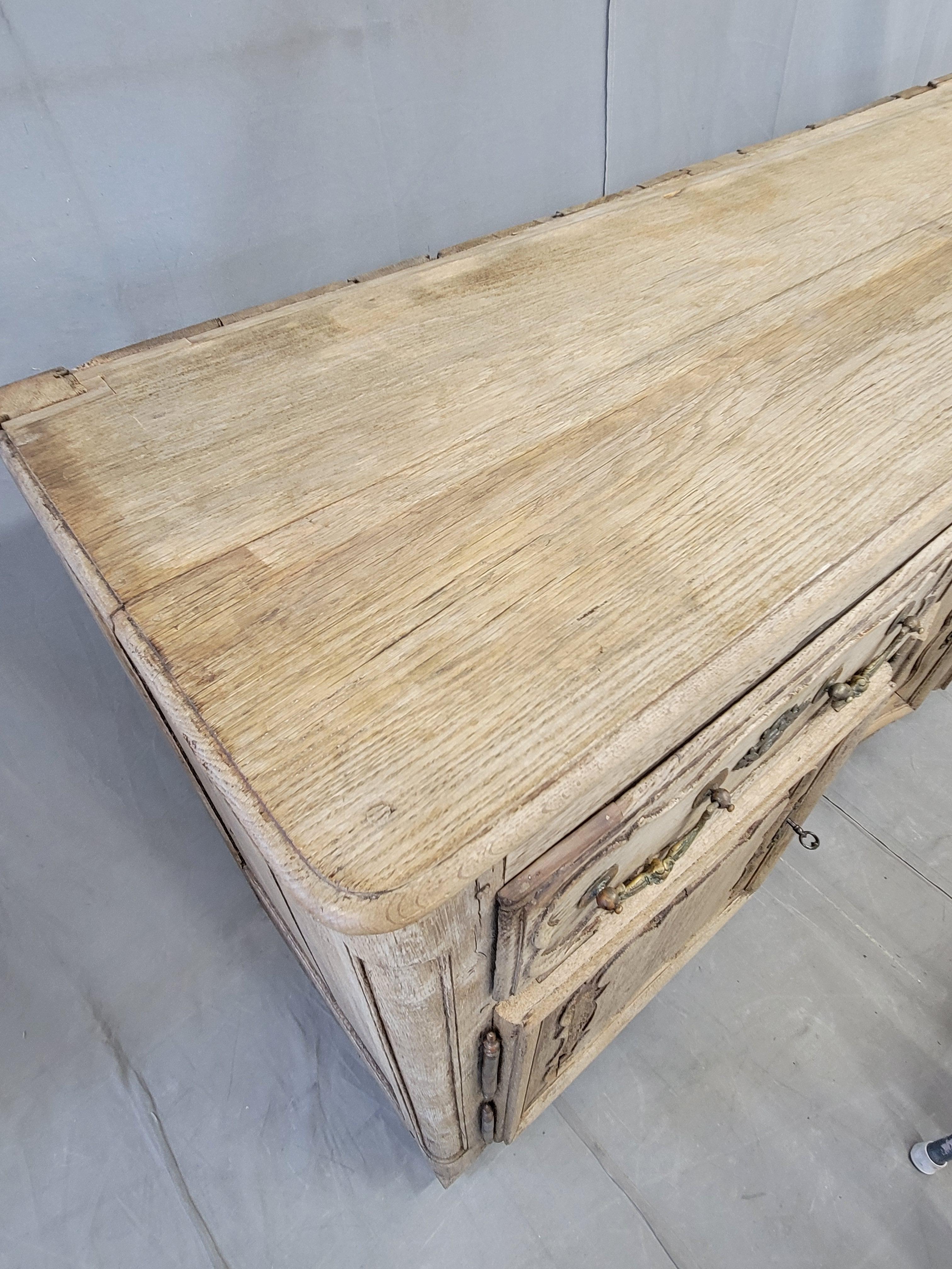 Antique 18th C. French Bleached Oak Serpentine Front Sideboard For Sale 2