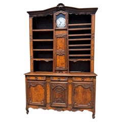 Antique 18th C French Country Walnut Vaisellier Clock Buffet Hutch