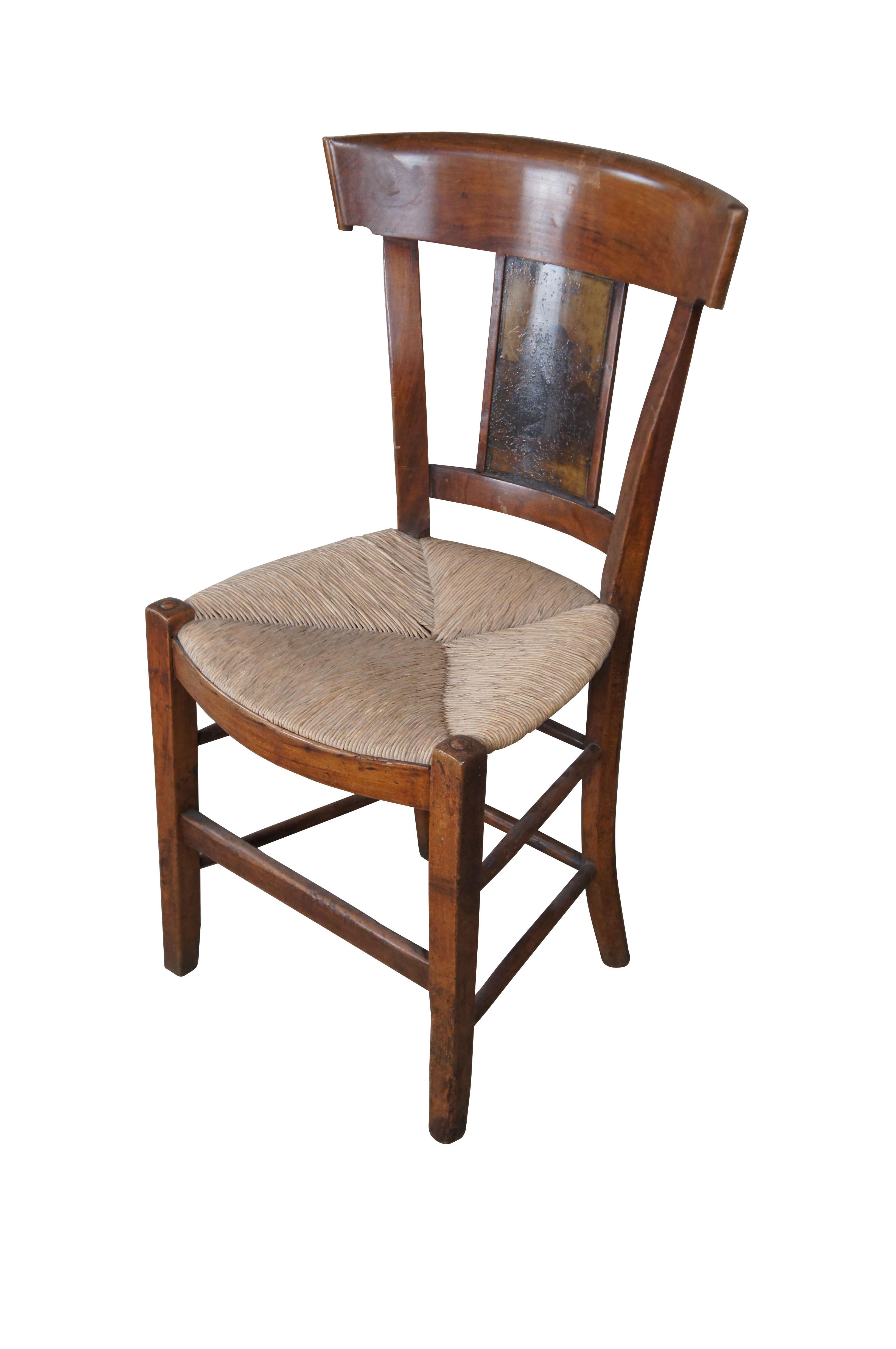 Antique 18th C. French Directoire Cherry Lacca Contrafatta Side Chair Rush Seat In Fair Condition In Dayton, OH