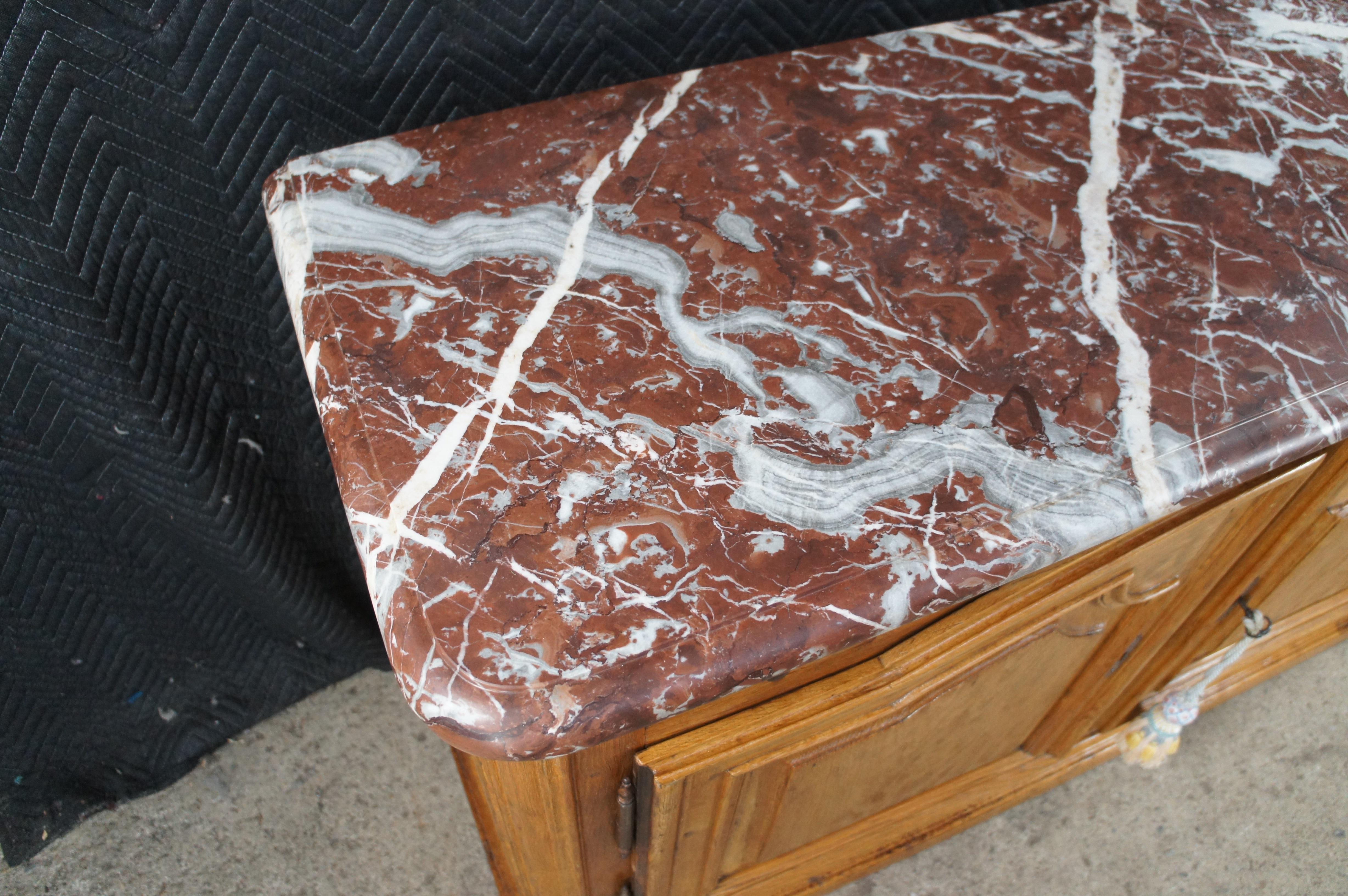 Antique 18th C. French Louis XIV Oak & Marble Hunting Buffet Commode Cabinet For Sale 7