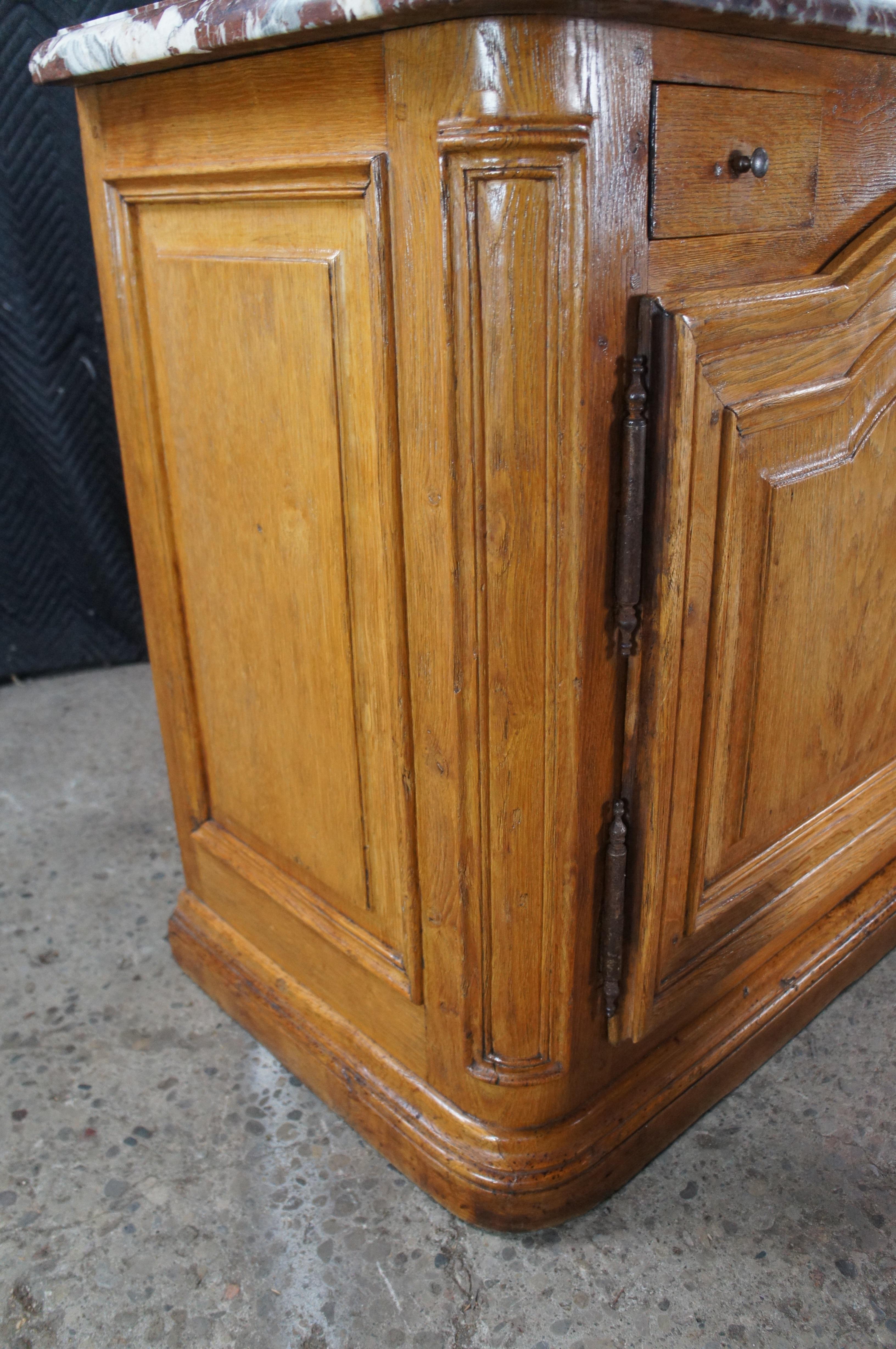 Antique 18th C. French Louis XIV Oak & Marble Hunting Buffet Commode Cabinet For Sale 10