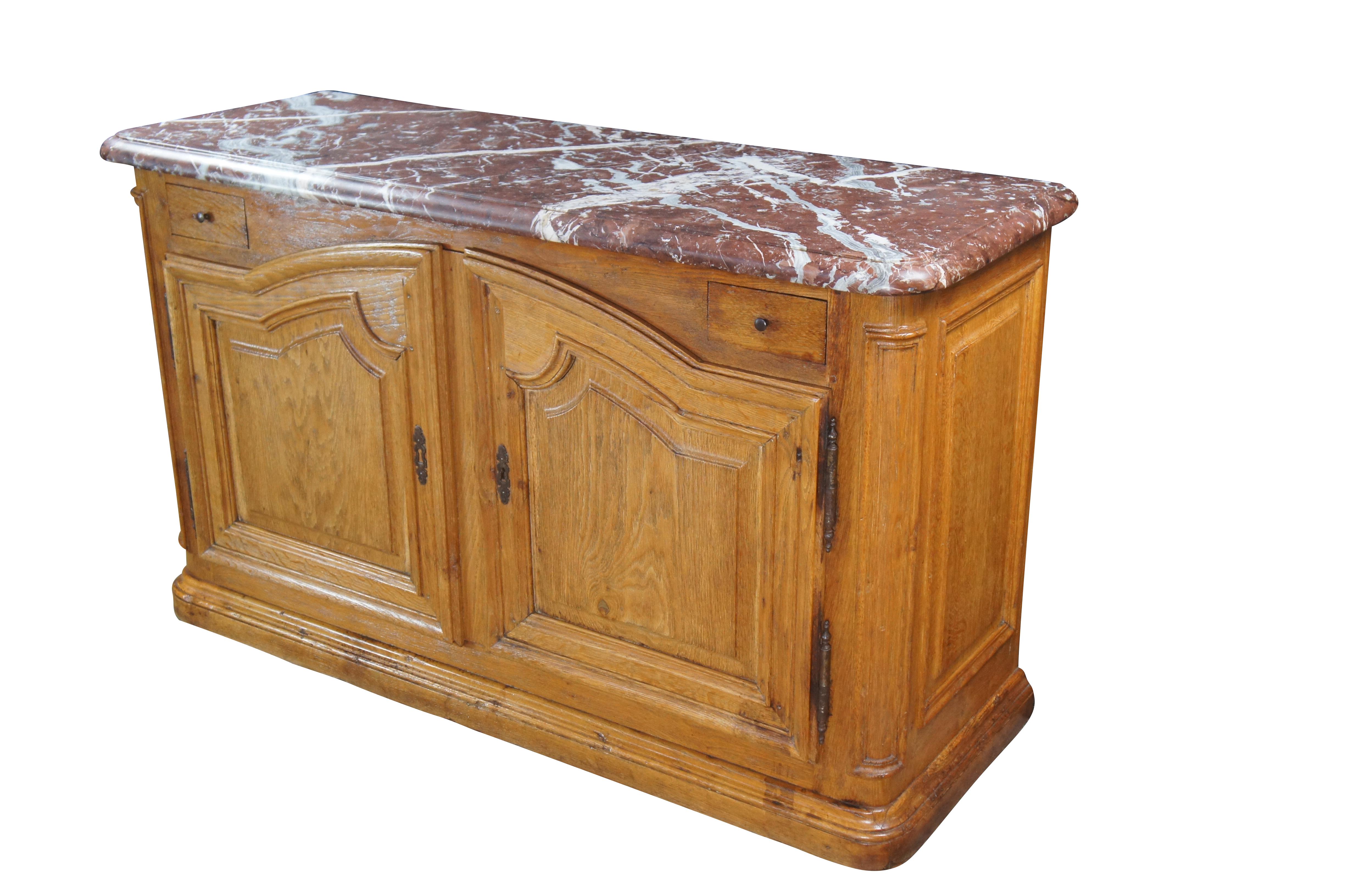 Antique 18th C. French Louis XIV Oak & Marble Hunting Buffet Commode Cabinet In Good Condition For Sale In Dayton, OH