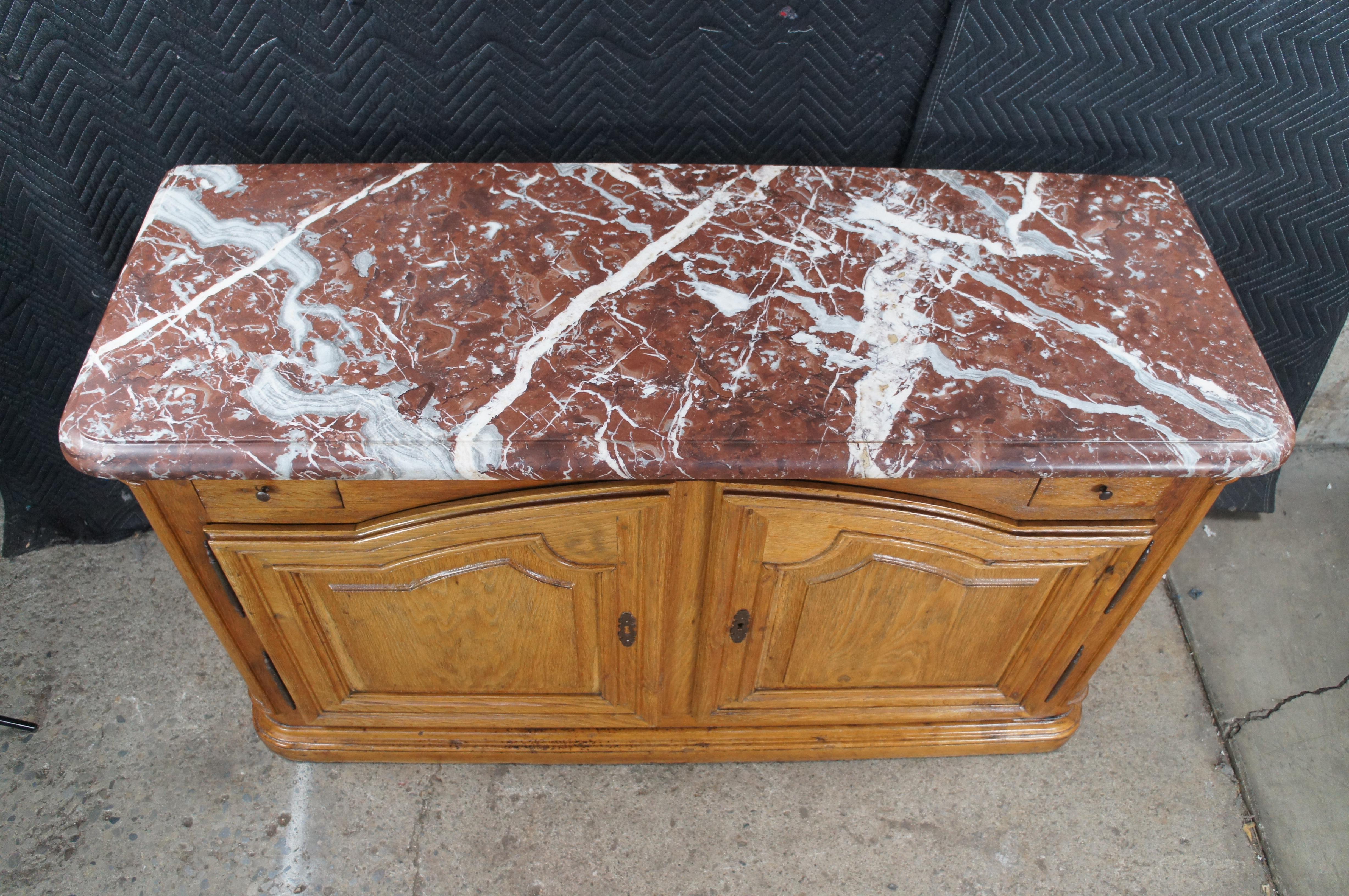 18th Century and Earlier Antique 18th C. French Louis XIV Oak & Marble Hunting Buffet Commode Cabinet For Sale