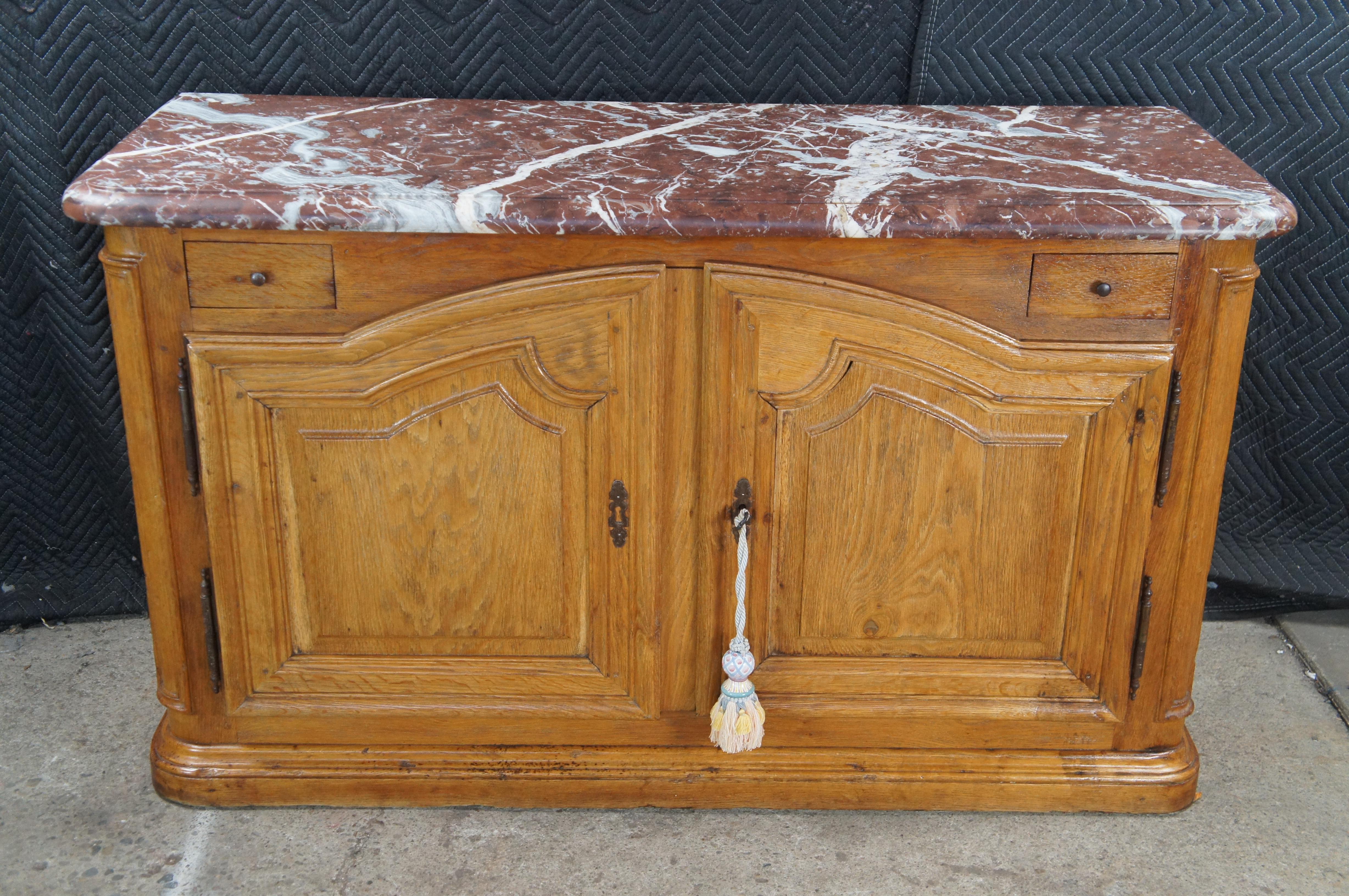 Antique 18th C. French Louis XIV Oak & Marble Hunting Buffet Commode Cabinet For Sale 1