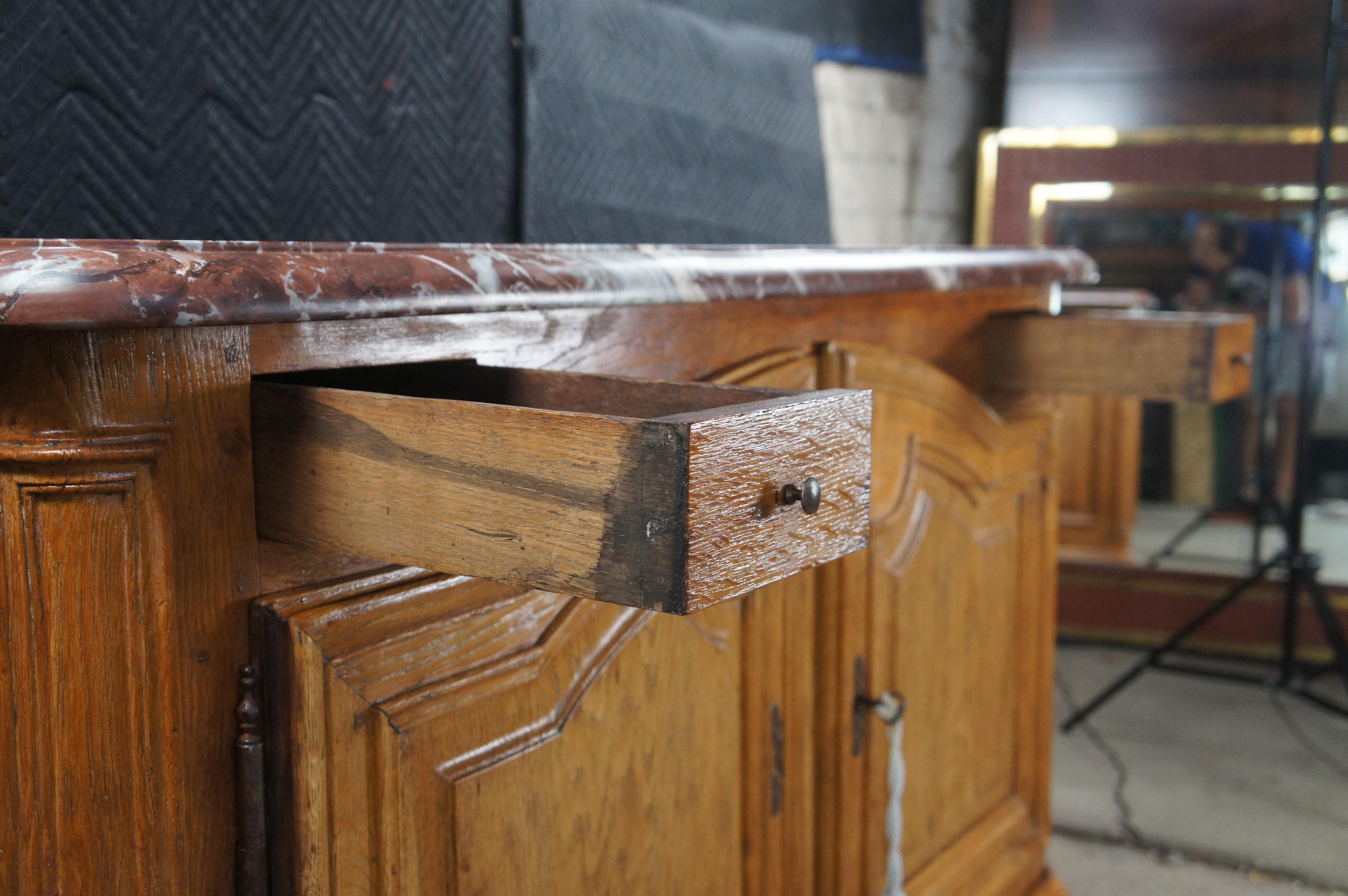 Antique 18th C. French Louis XIV Oak & Marble Hunting Buffet Commode Cabinet For Sale 2