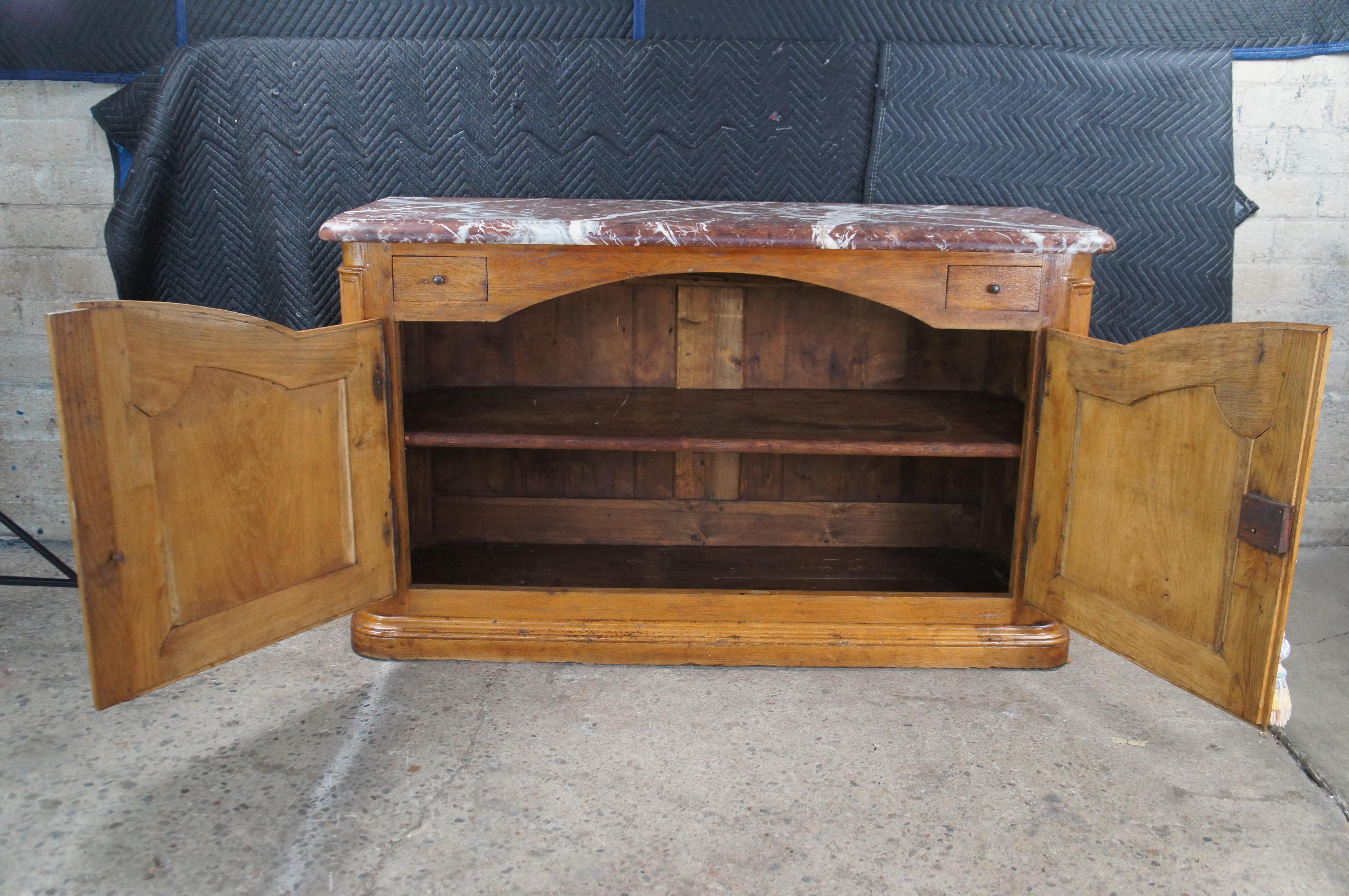 Antique 18th C. French Louis XIV Oak & Marble Hunting Buffet Commode Cabinet For Sale 3