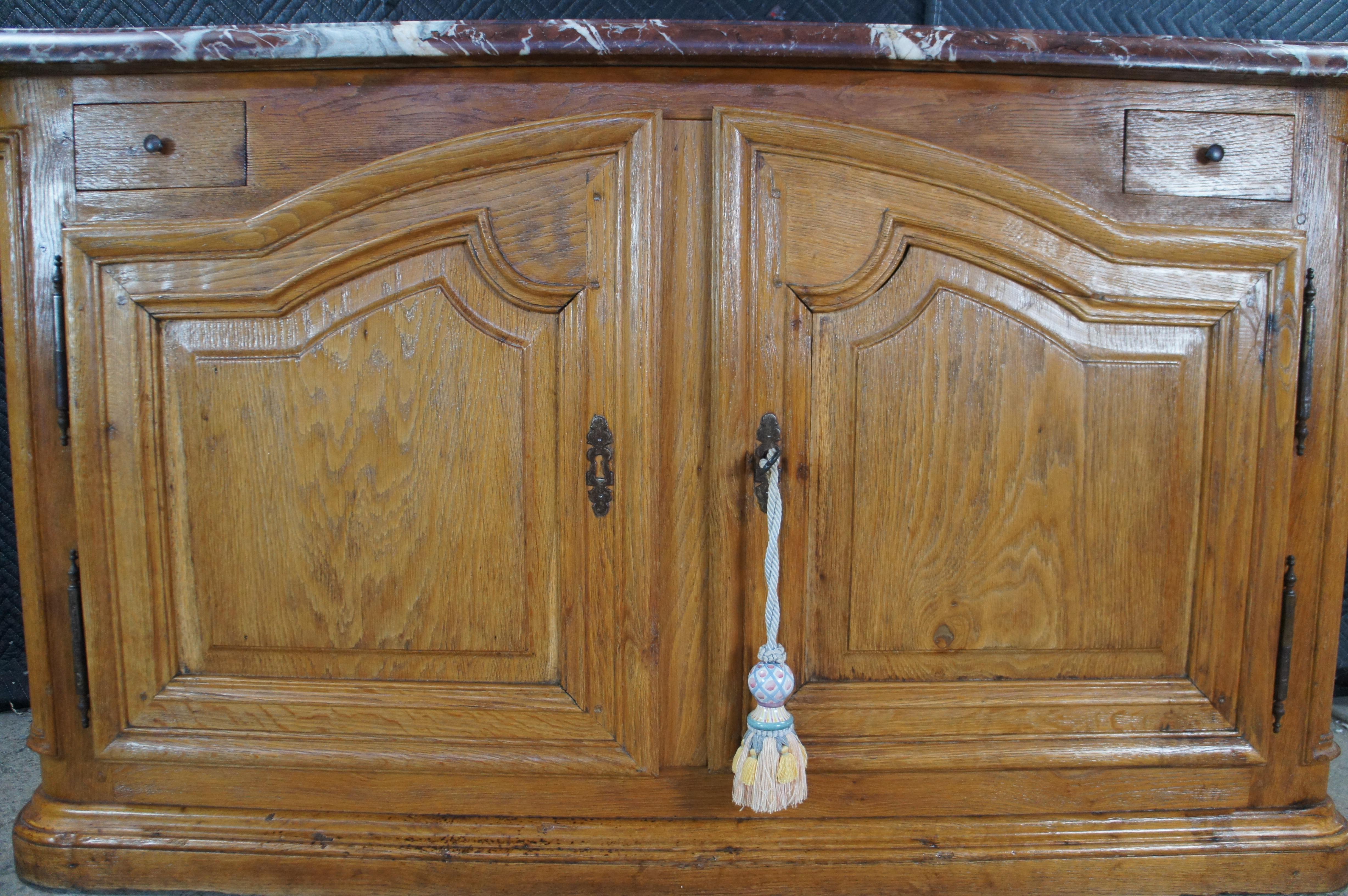 Antique 18th C. French Louis XIV Oak & Marble Hunting Buffet Commode Cabinet For Sale 4