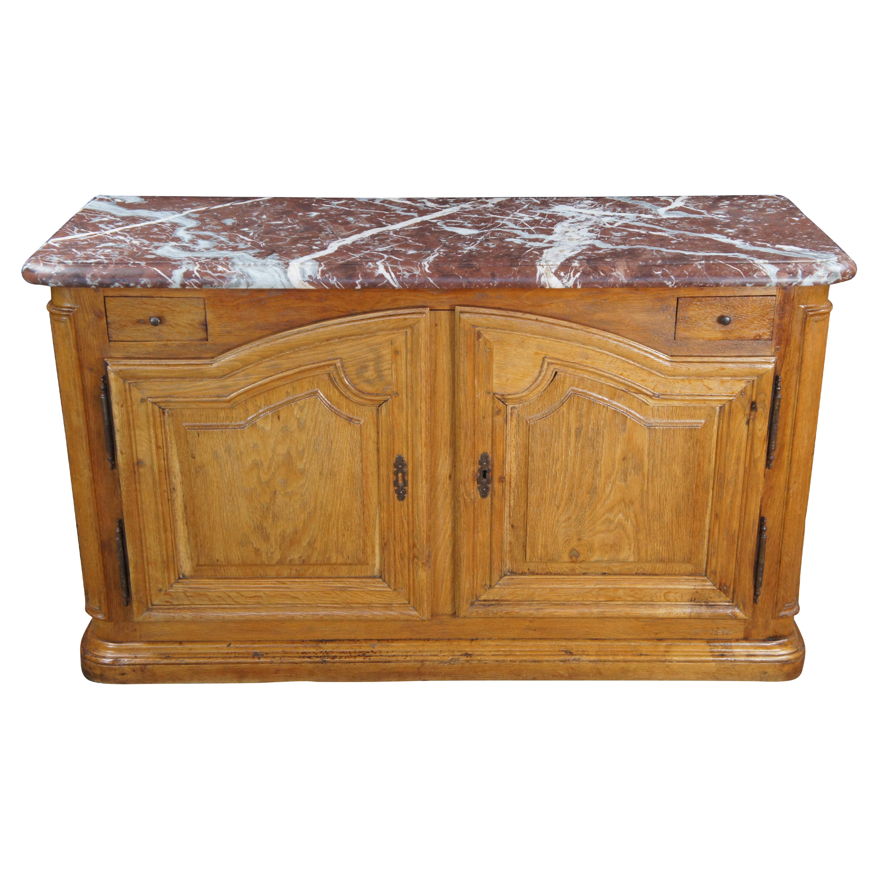 Antique 18th C. French Louis XIV Oak
Marble Hunting Buffet Commode Cabinet