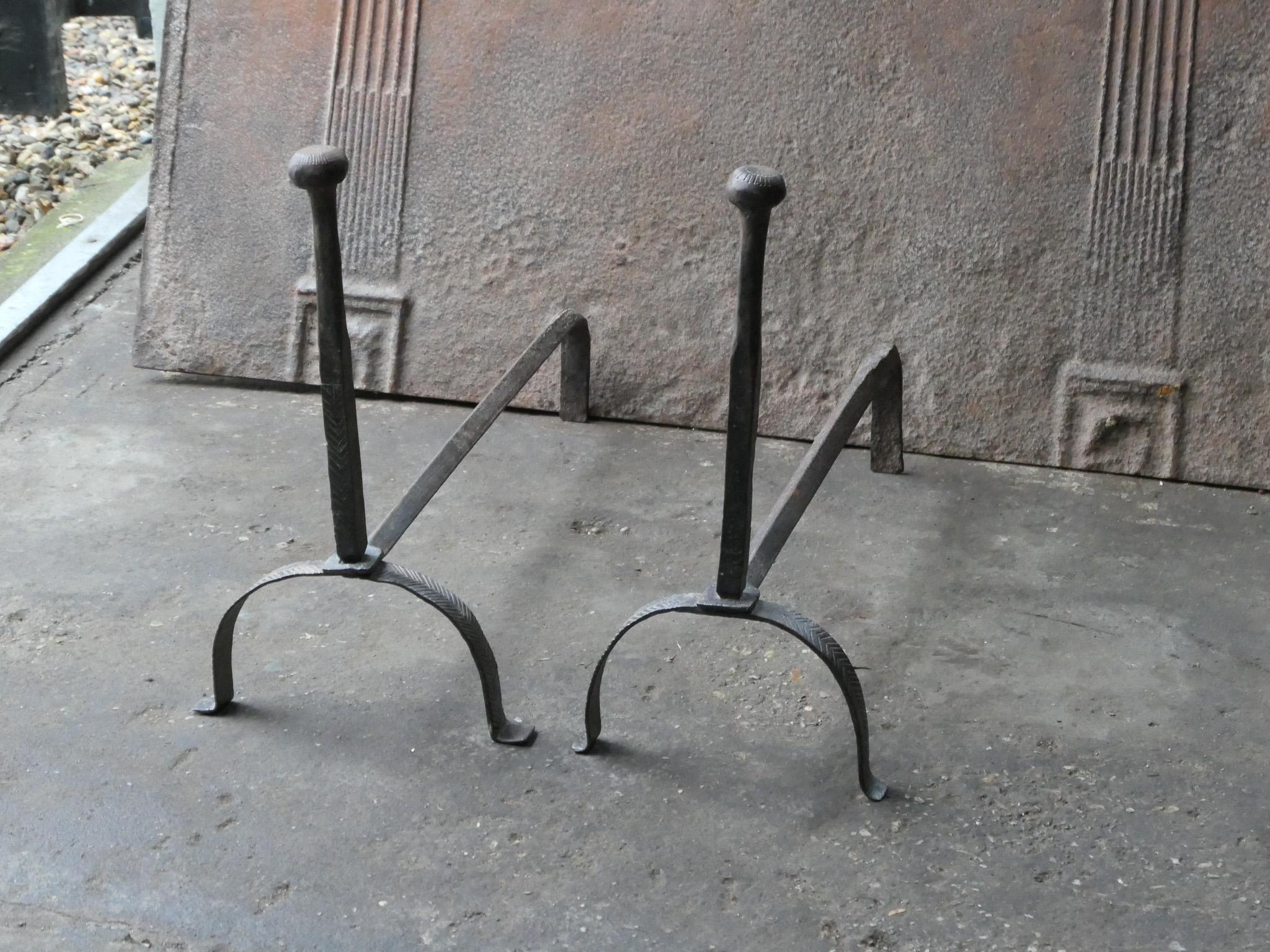 Antique 18th Century French Louis XV Iron Andirons In Good Condition For Sale In Amerongen, NL