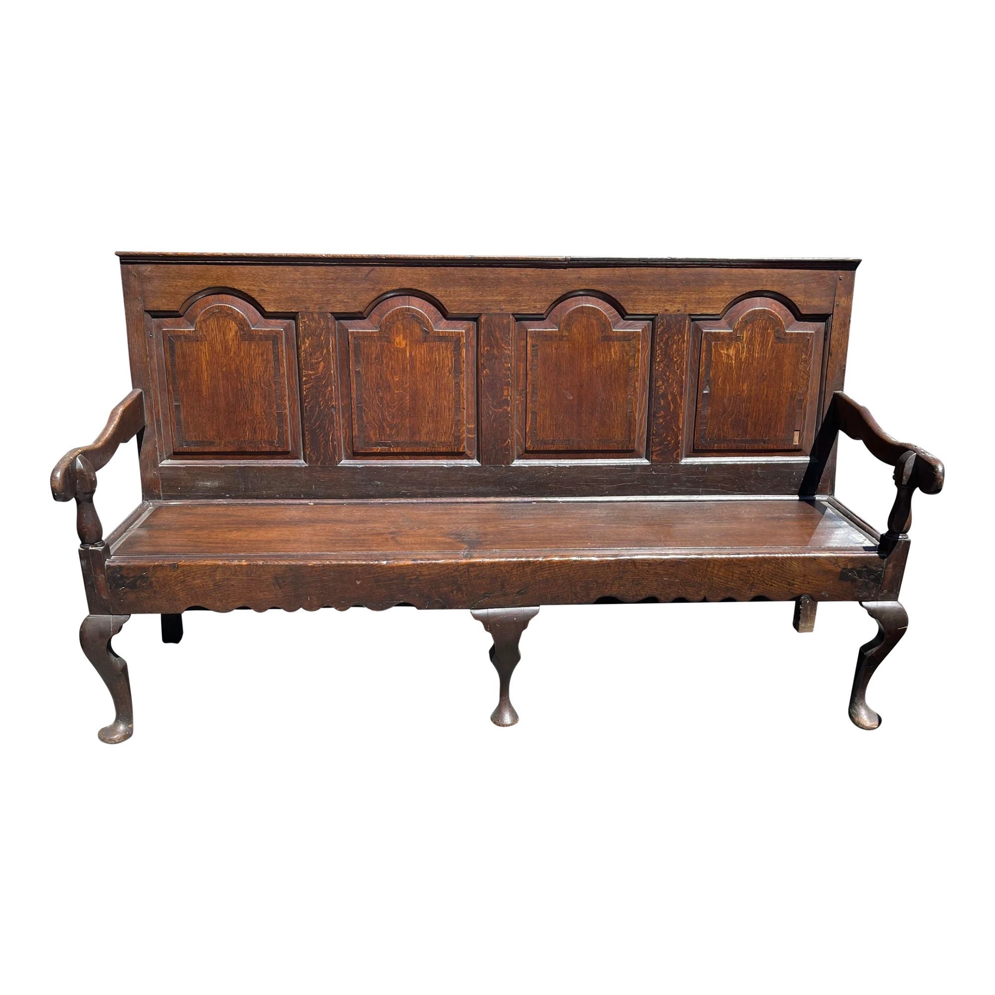 Antique 18th Century George III Oak Settle Hall Bench For Sale