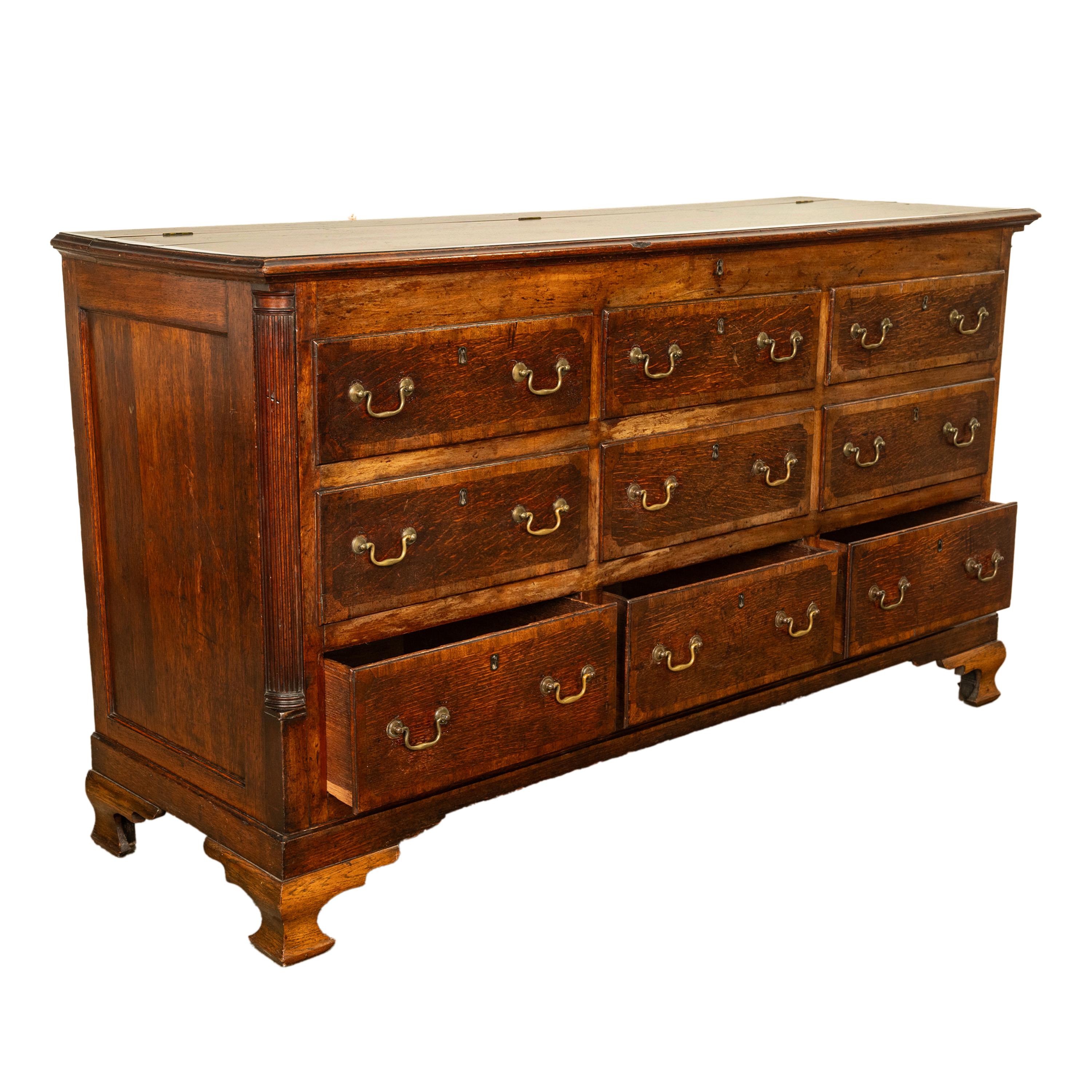 Antique 18th C Georgian Oak Mahogany Hinged Top Mule Chest Coffer Sideboard 1770 For Sale 5