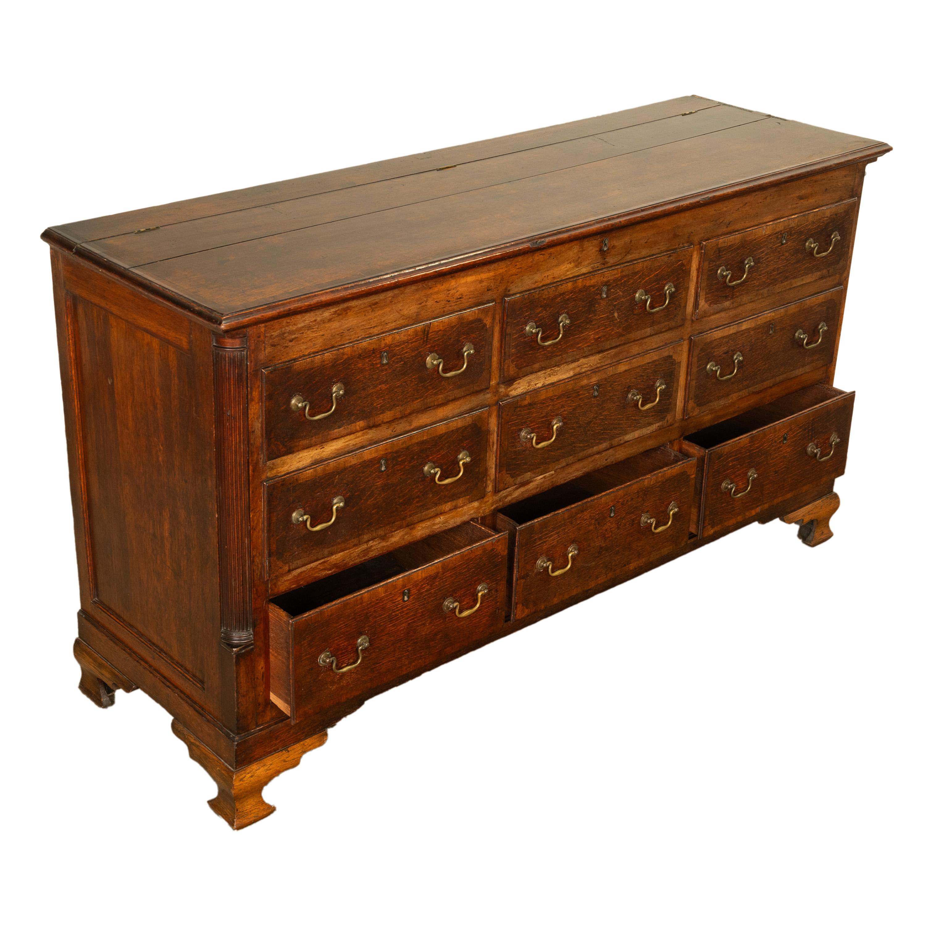 Antique 18th C Georgian Oak Mahogany Hinged Top Mule Chest Coffer Sideboard 1770 For Sale 6