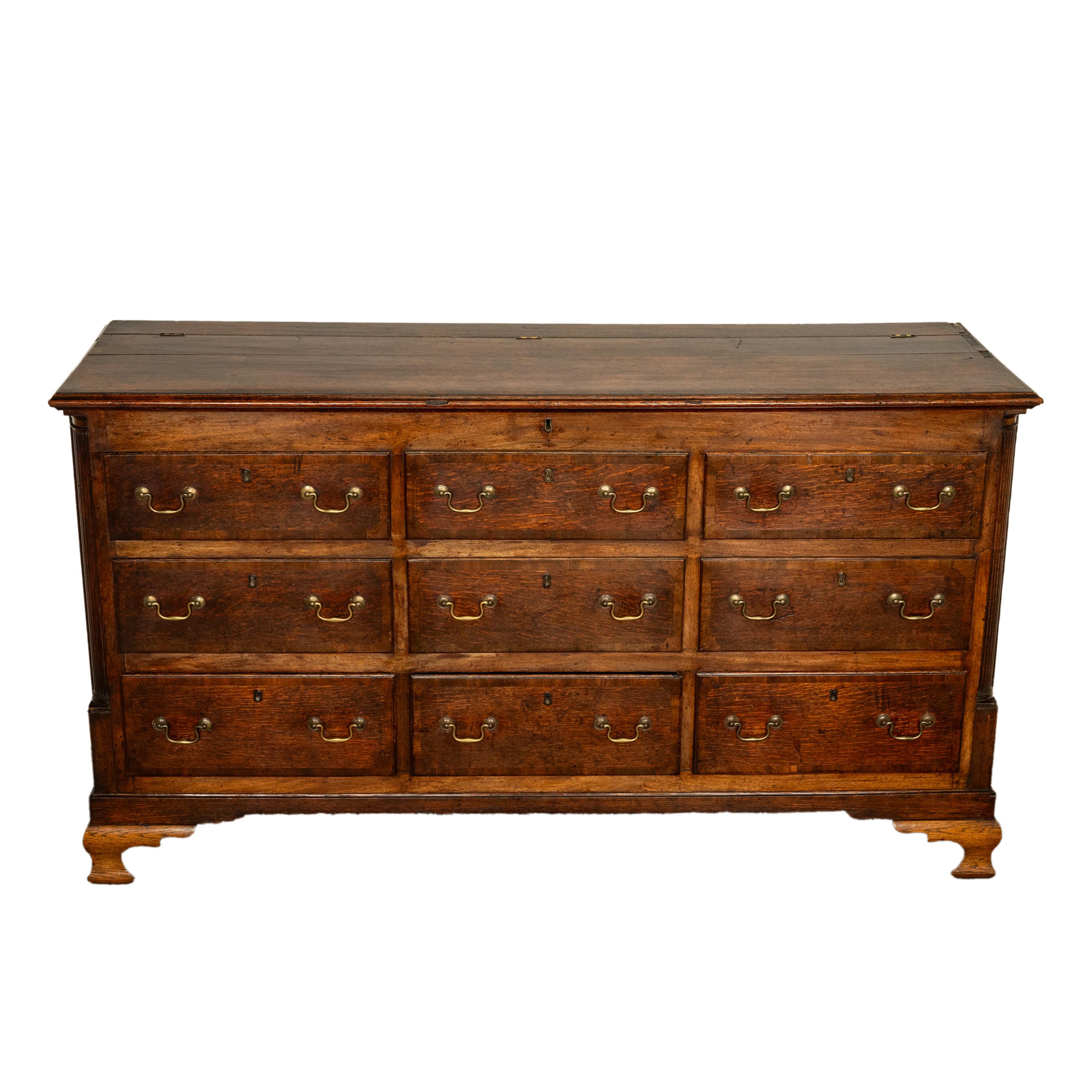 English Antique 18th C Georgian Oak Mahogany Hinged Top Mule Chest Coffer Sideboard 1770 For Sale