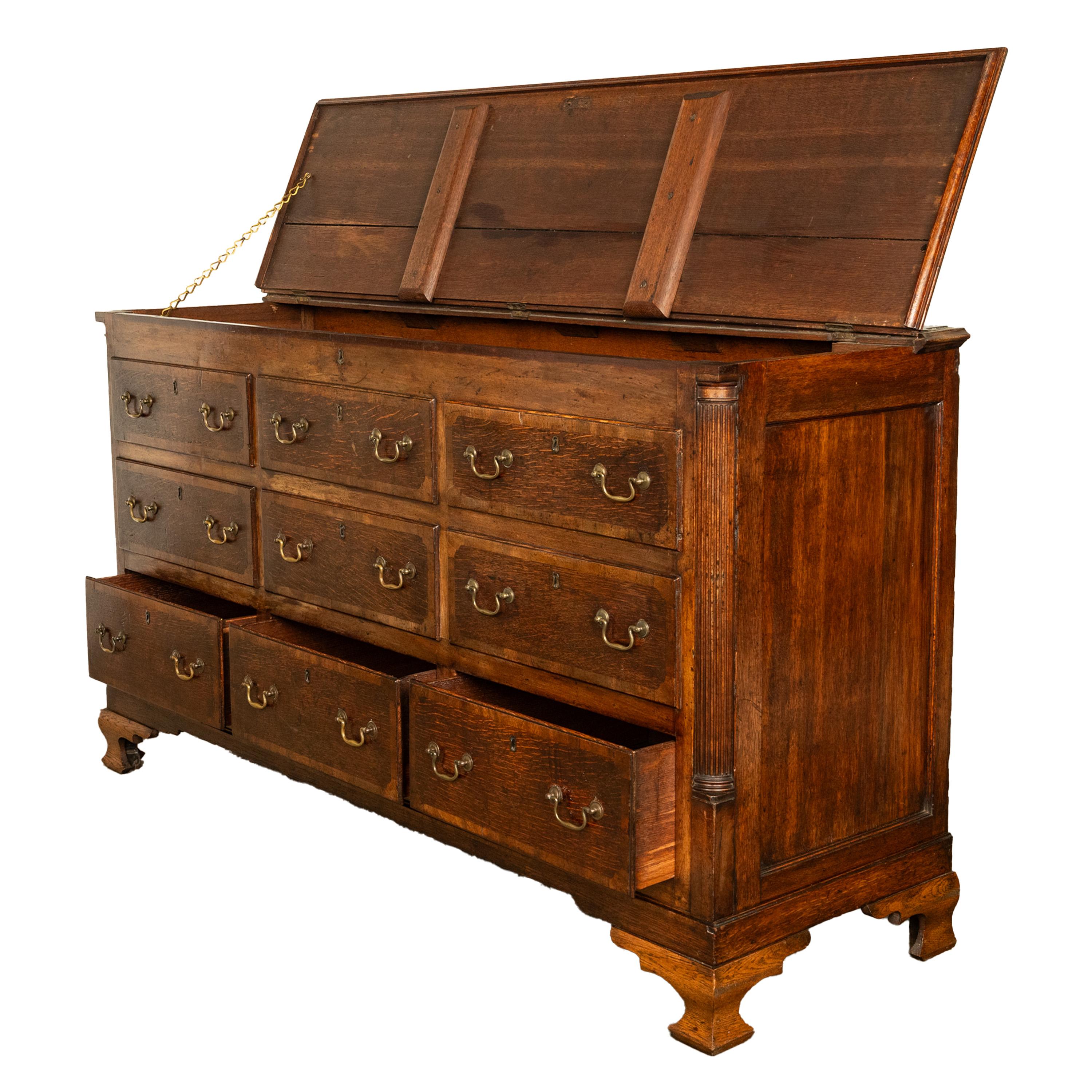 Late 18th Century Antique 18th C Georgian Oak Mahogany Hinged Top Mule Chest Coffer Sideboard 1770 For Sale