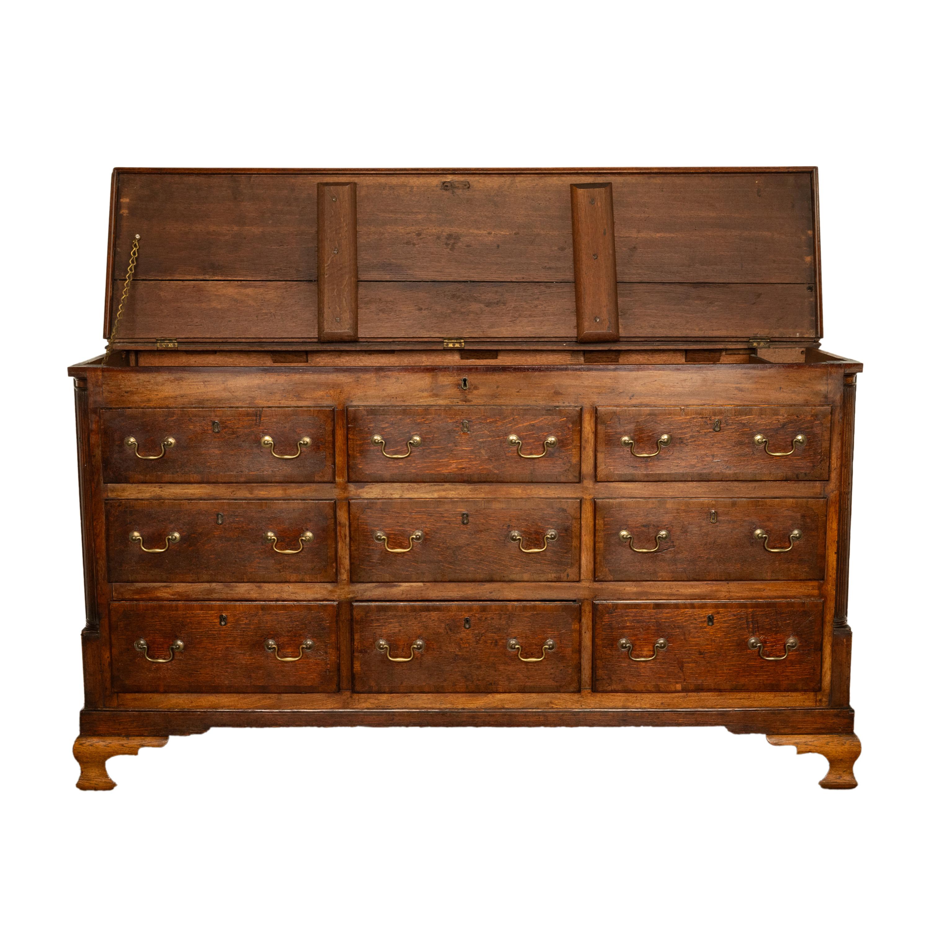 Antique 18th C Georgian Oak Mahogany Hinged Top Mule Chest Coffer Sideboard 1770 For Sale 1