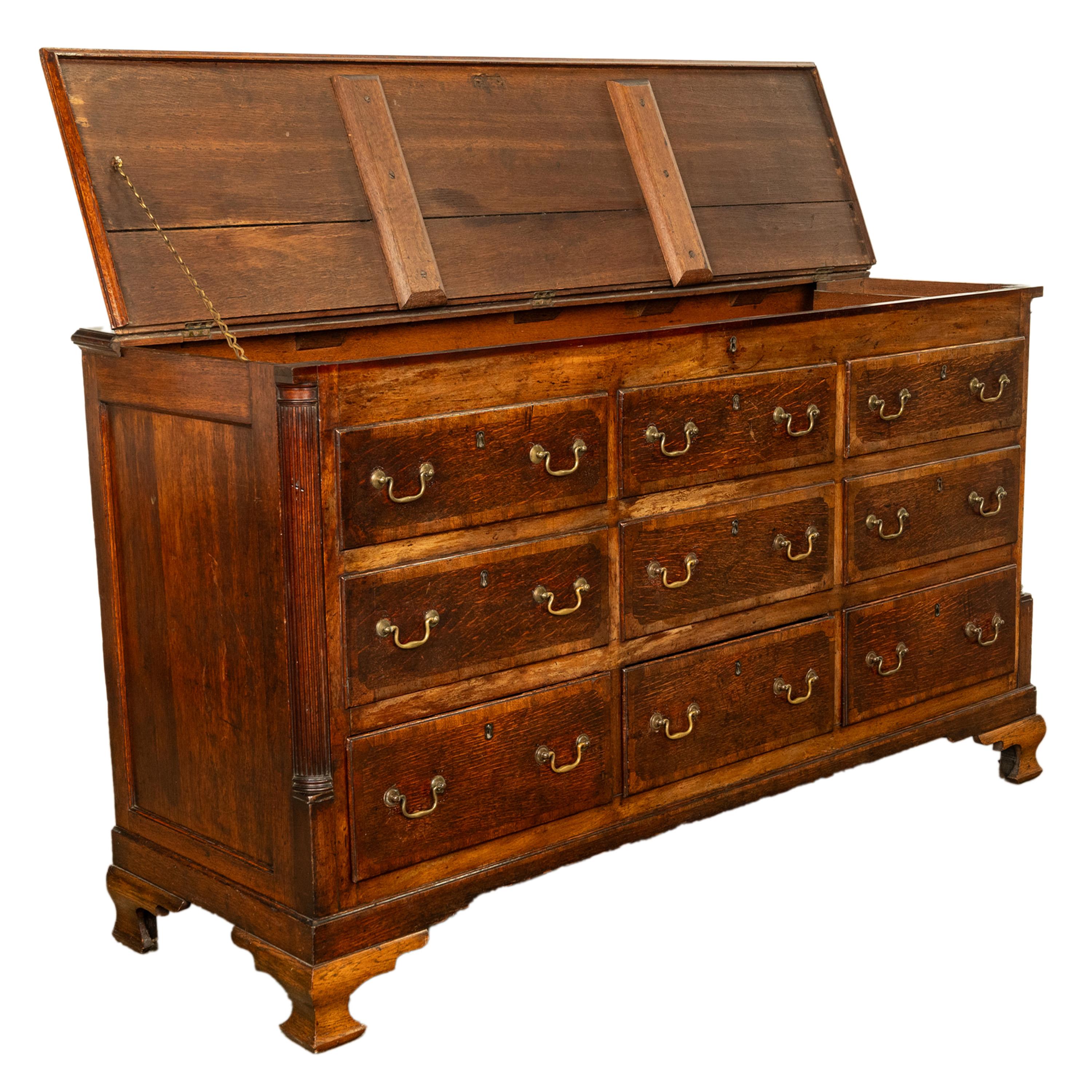 Antique 18th C Georgian Oak Mahogany Hinged Top Mule Chest Coffer Sideboard 1770 For Sale 3