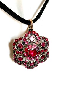 Antique 18th C Georgian Silver Gold Ruby Brooch Pendant