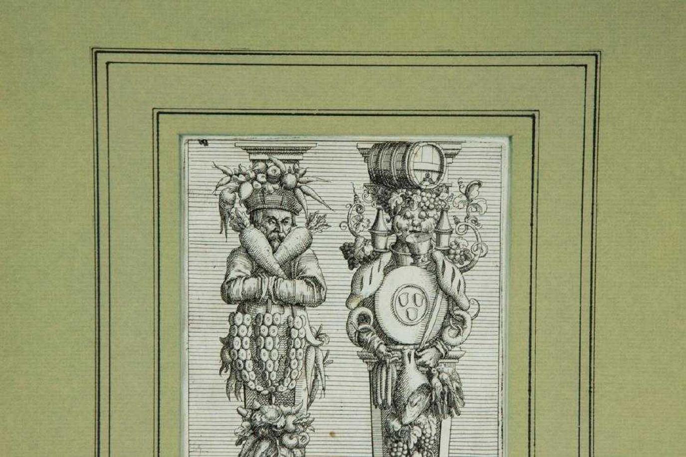 Wood Antique 18th Century Giuseppe Arcimboldo Engraving
