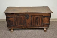 Antique 18th C. Gothic Renaissance Chestnut Large Coffer Blanket Chest Trunk