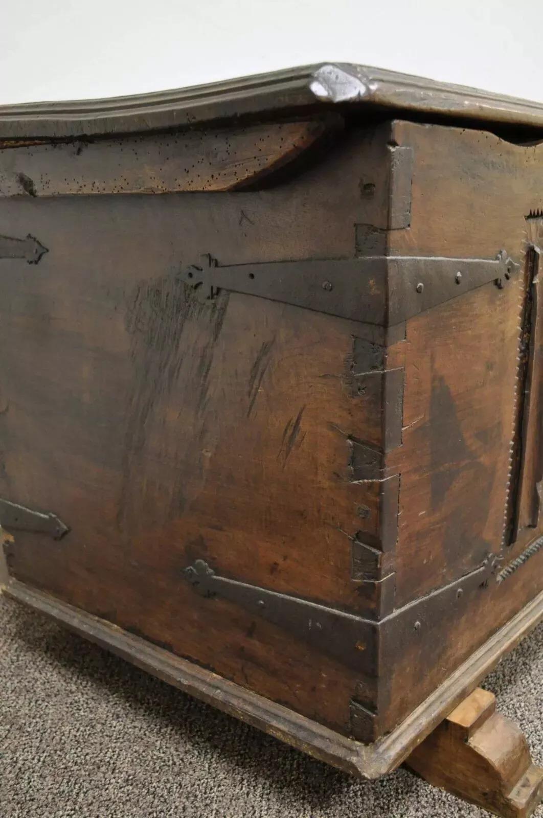 Unknown Antique 18th C. Gothic Renaissance Chestnut Large Coffer Blanket Chest Trunk For Sale