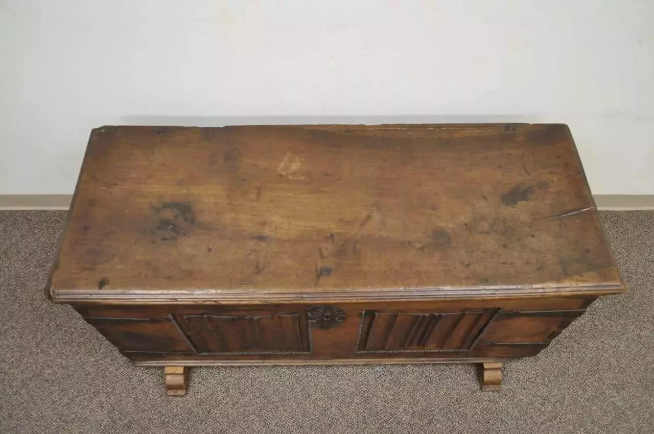 18th Century Antique 18th C. Gothic Renaissance Chestnut Large Coffer Blanket Chest Trunk For Sale