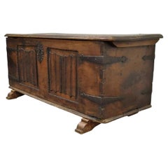 Antique 18th C. Gothic Renaissance Chestnut Large Coffer Blanket Chest Trunk