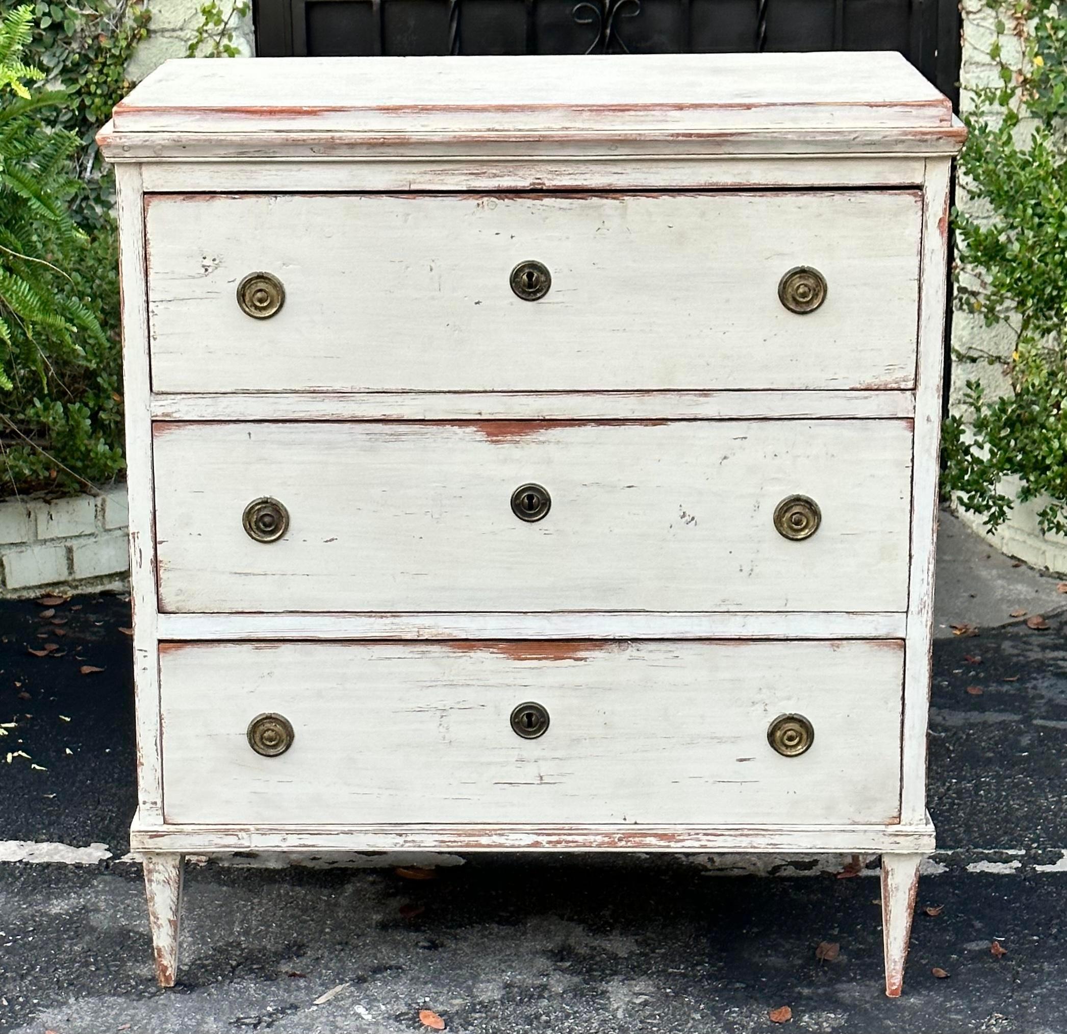 Antique 18th c Gustavian Swedish empire commode chest of drawers.
 