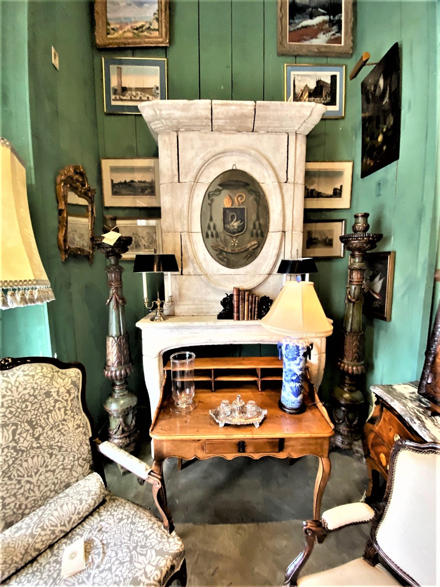 Antique 18th C. Hand Carved Stone Fireplace Mantle Chimney Mantelpiece Surround For Sale 5