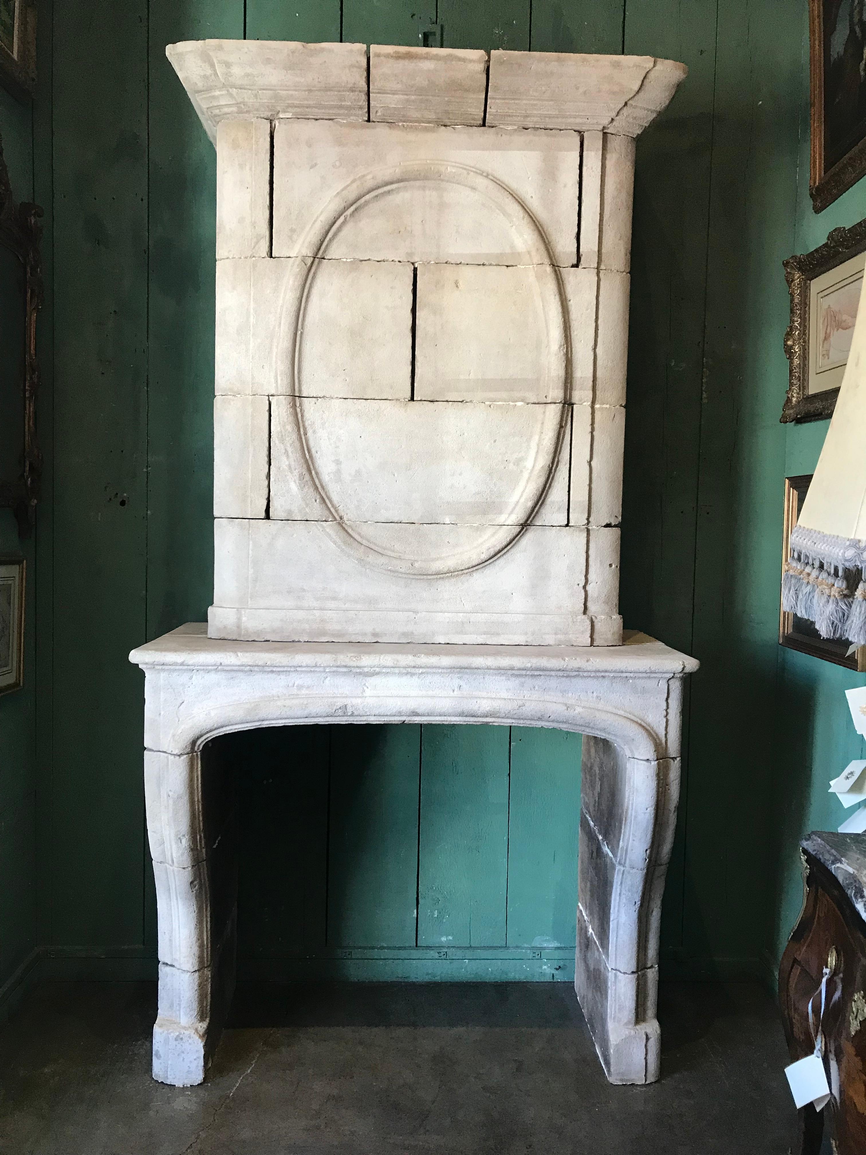 Antique 18th C. Hand Carved Stone Fireplace Mantle Chimney Mantelpiece Surround For Sale 13