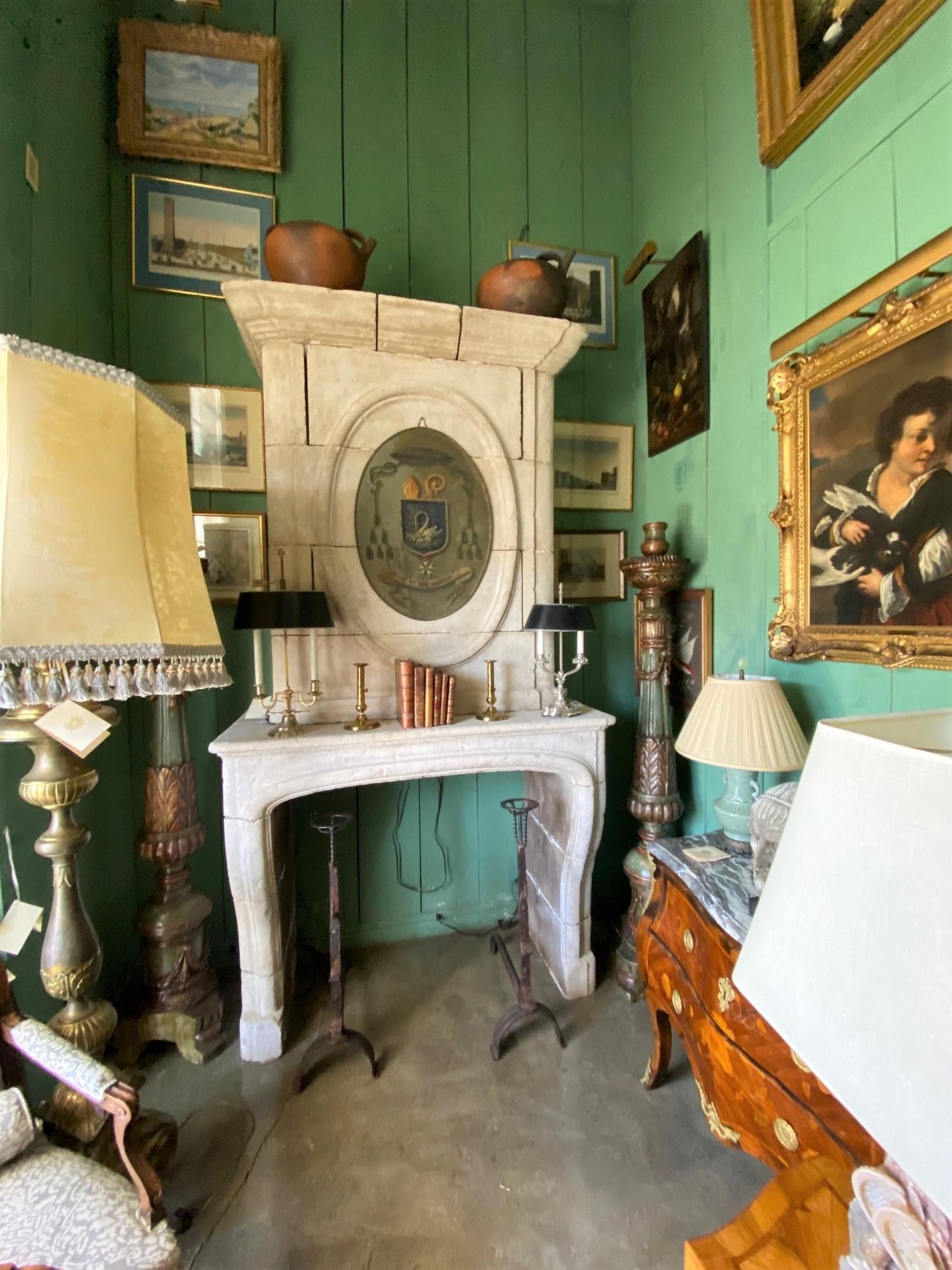 18th Century and Earlier Antique 18th C. Hand Carved Stone Fireplace Mantle Chimney Mantelpiece Surround For Sale