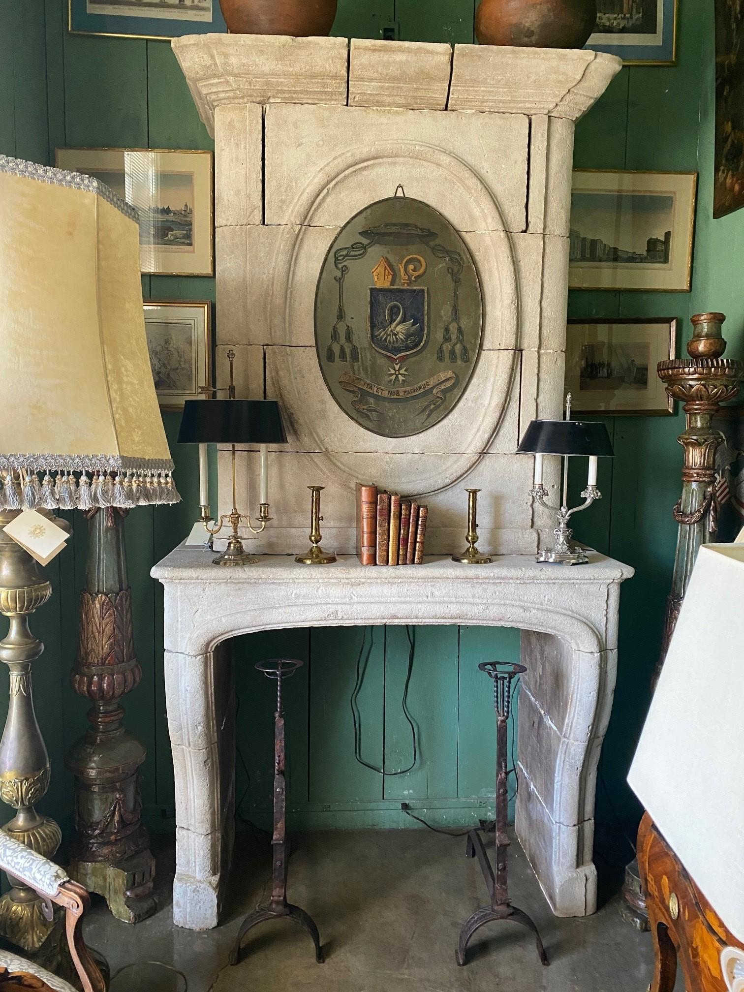 Antique 18th C. Hand Carved Stone Fireplace Mantle Chimney Mantelpiece Surround For Sale 1