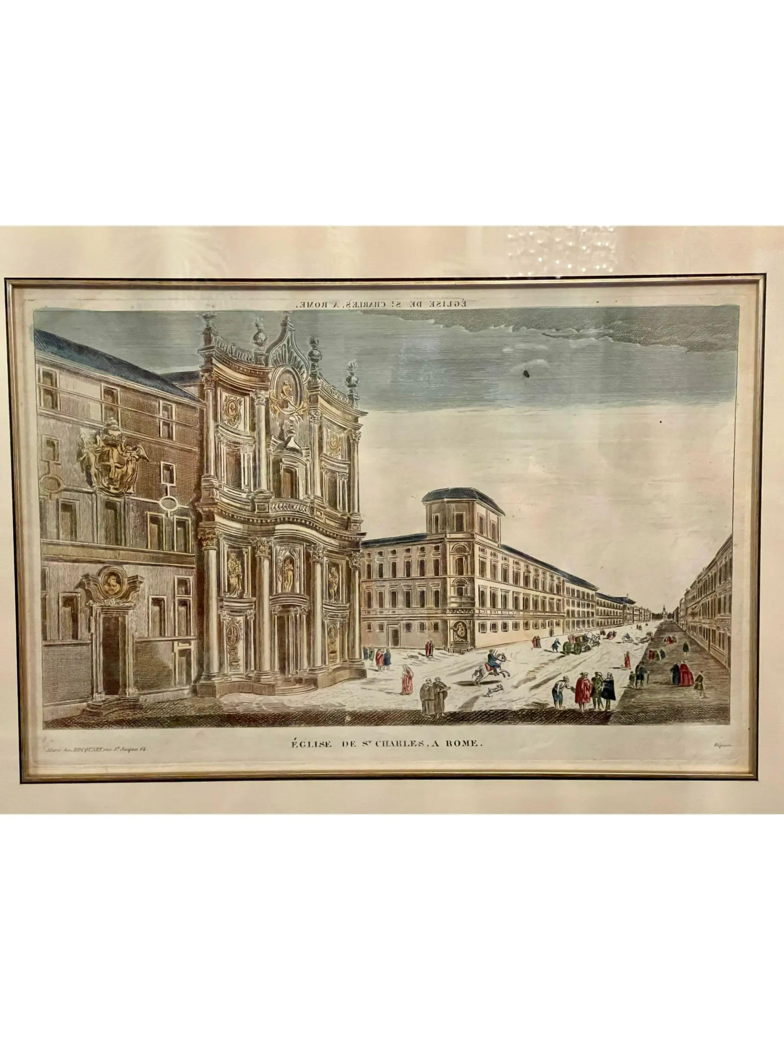 Antique 18th century depose hand colored engraving print - Eglise De St. Charles , A Rome.
A. Paris Chez Hocquart Rue St. Jacques, 64

Plate: 16
